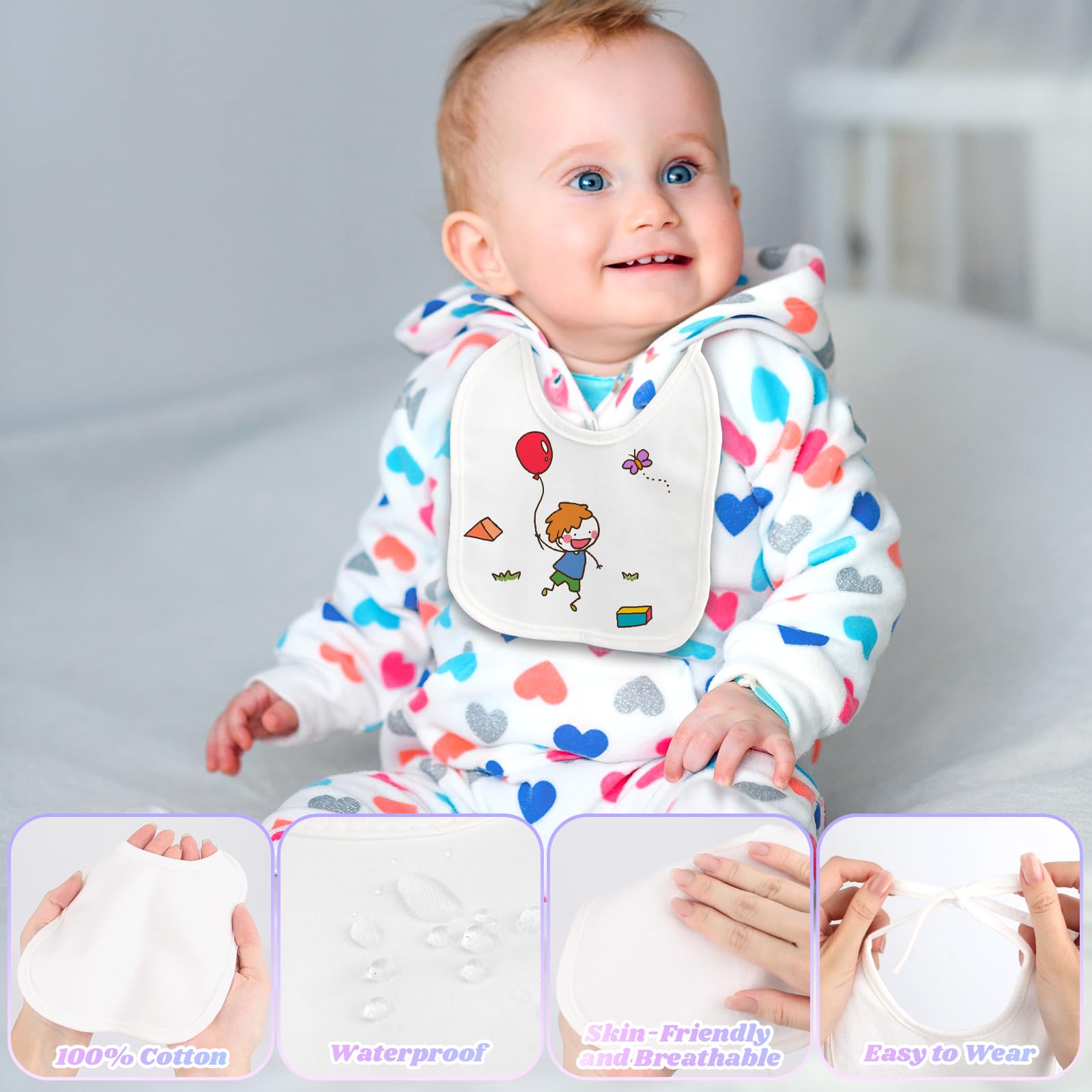 16 baberos para pintar, baberos blancos con 16 plantillas y 12 lápices textiles, impermeables, 100% algodón, pañuelo para el cuello para baby shower, juegos para niños y niñas