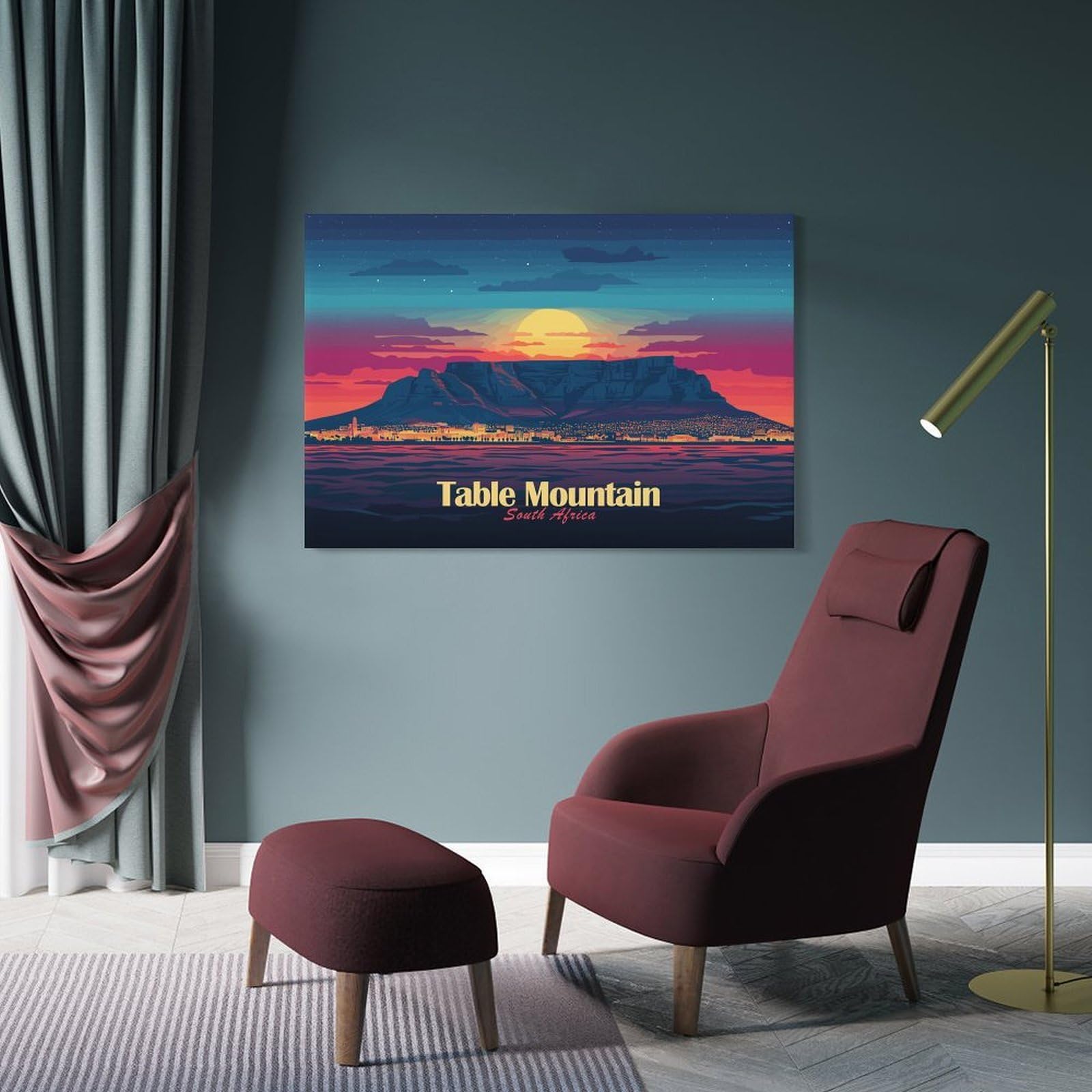 Junmoney Frame-Style-14-1 Table Mountain South Africa Landscape Decorative Wall Artwork, 24X36inch(60X90cm), For Living Spaces, Bedrooms Or Relaxed Rooms, Modern Wall Decor For Cosy Interiors