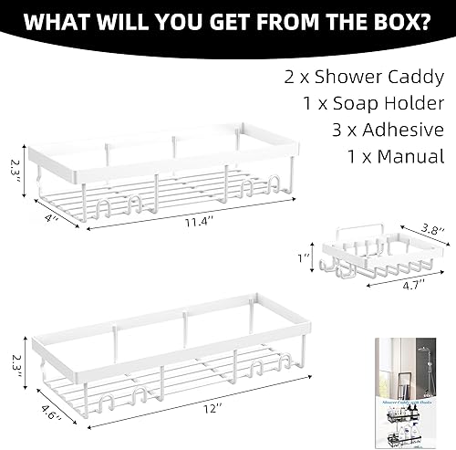 Miniatura 9 de Moforoco Estante de cesta de ducha con soporte para jabón, sin dejar rastros de perforación, estantes de pared de ducha adhesivos, organizador de