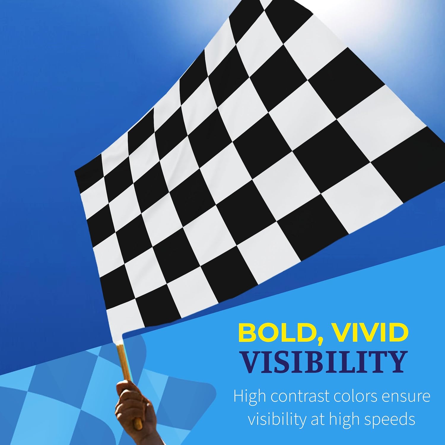 AGAS Checkered Racing Flags Black White Pattern - 24x30 inch - Printed Single Sided on Heavy Duty 200D Nylon - Stitched Edges - Mounted on 5/8 dia x 30 inch Natural Wood Pole - Sports Racing - Official End of Race Session Flag.