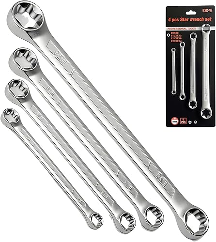 Juego de llaves de caja TRX-Star E-Torx de 4 piezas, E6 E8 E10 E12 E14 E18 E20 E24 Torx Juego de llaves Torx, juego de llaves de doble extremo de