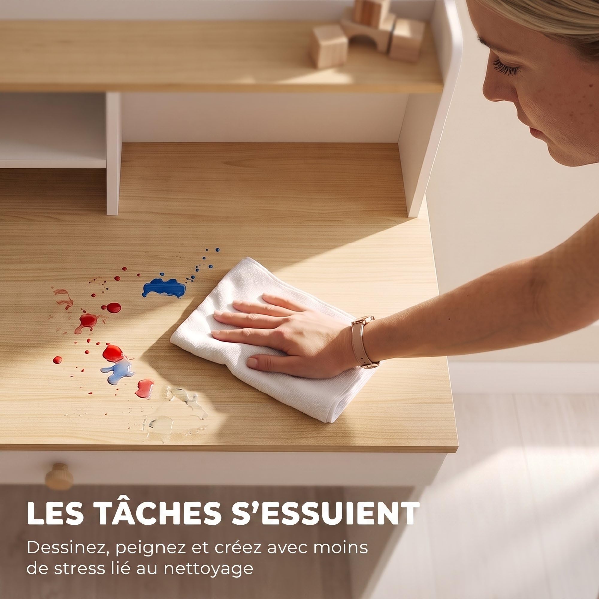 AIYAPLAY Bureau Enfant en Bois avec Rangement Plateau Large Blanc