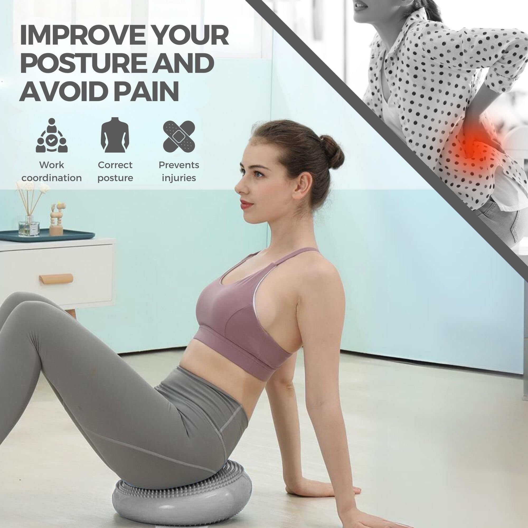 Coussin d'Équilibre. Yoga, Pilates, Disque de Fitness Pneumatique Antidérapant. Oreiller Gonflable pour Améliorer la Posture. Disque pour Entraîner la Stabilité.