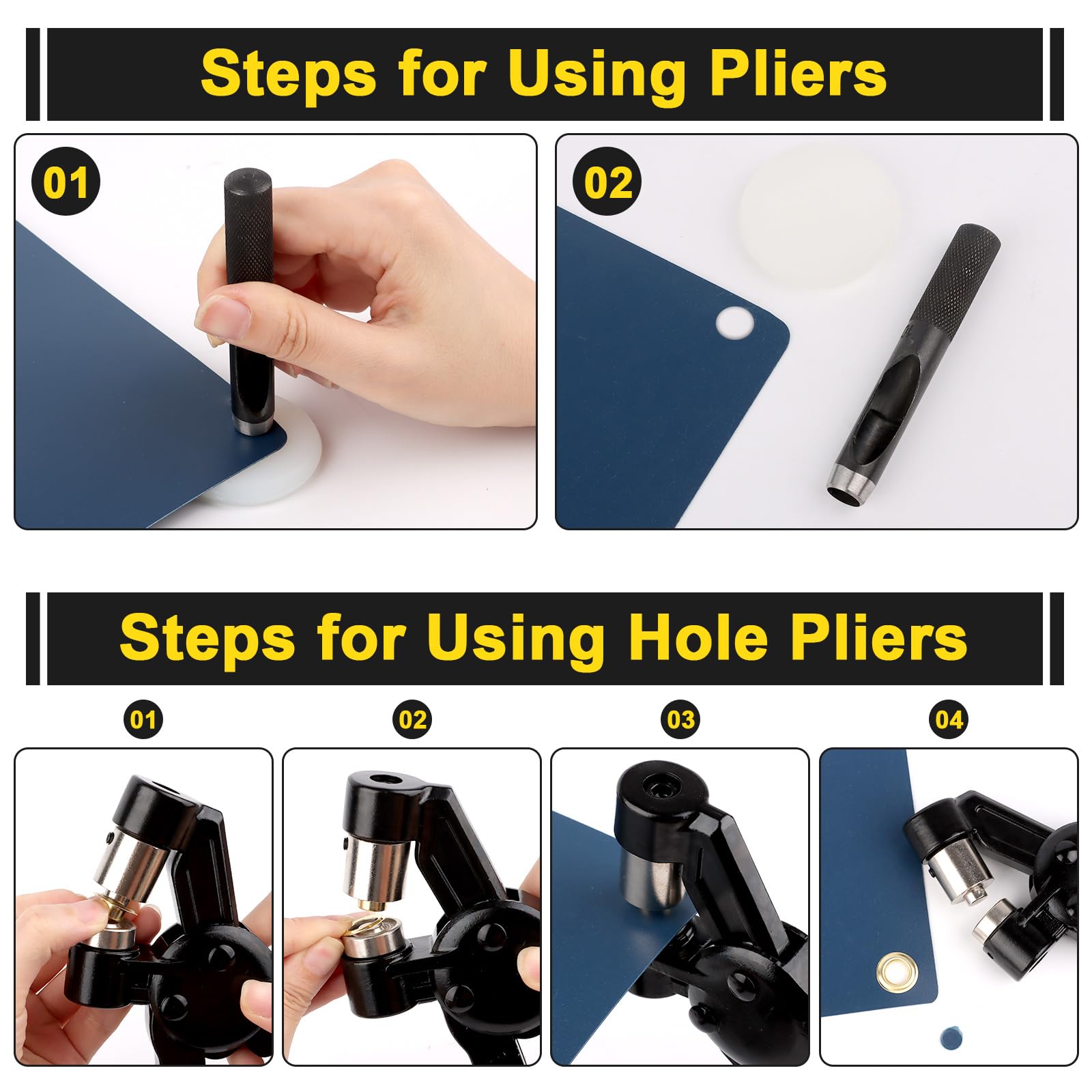 talifoca Zestaw oczek, 3/8 cala, ręczny zestaw oczek, ręczna prasa do otworów, prasa do oczek, szczypce, narzędzia, 300 sztuk, oczka 10 mm, do tarp, materiału skórzanego