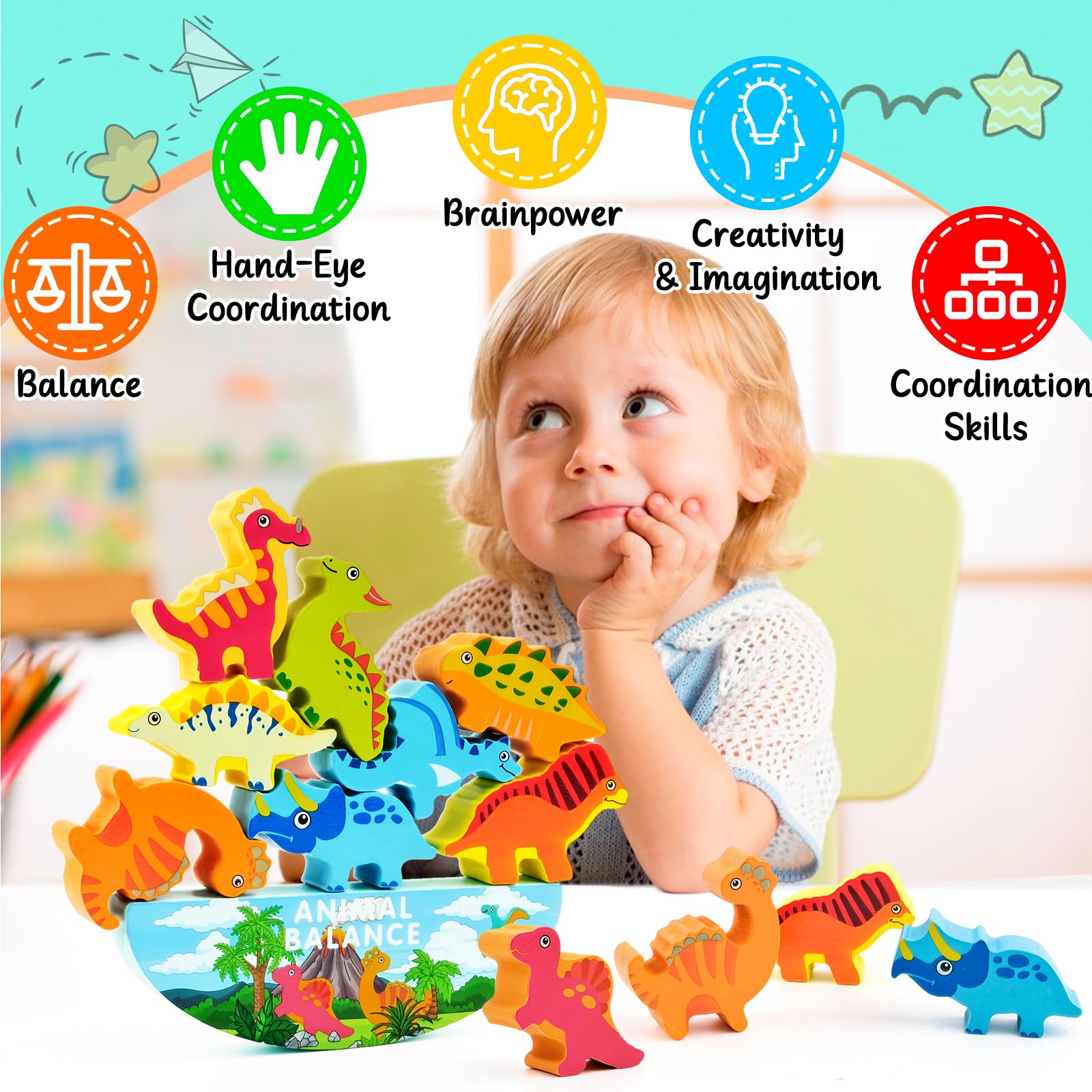 Dinosauro Giochi Montessori, Cubi Impilabili Di Giocattoli per Bambini