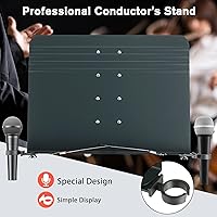 Vista 6 de RANMING Soporte de música resistente de doble uso, plegable, para partituras, soporte ajustable para notas musicales con soporte para micrófono