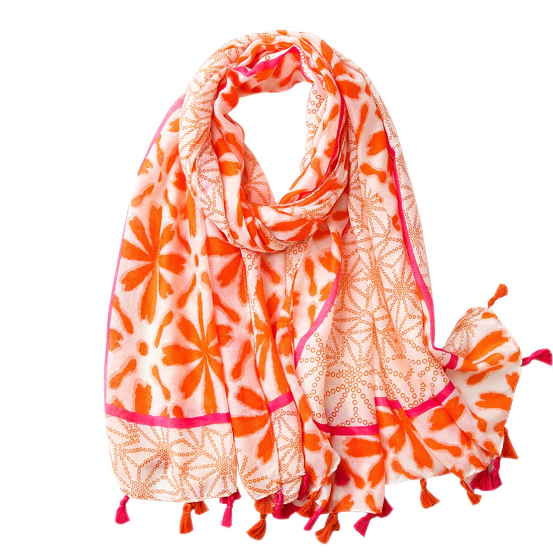 FAIRYGATE Scarves Women Ladies Scarfs and Shawls Large Flower Print Lightweight Stole Soft Elegant Tassel Scarf Orange Wraps 34229