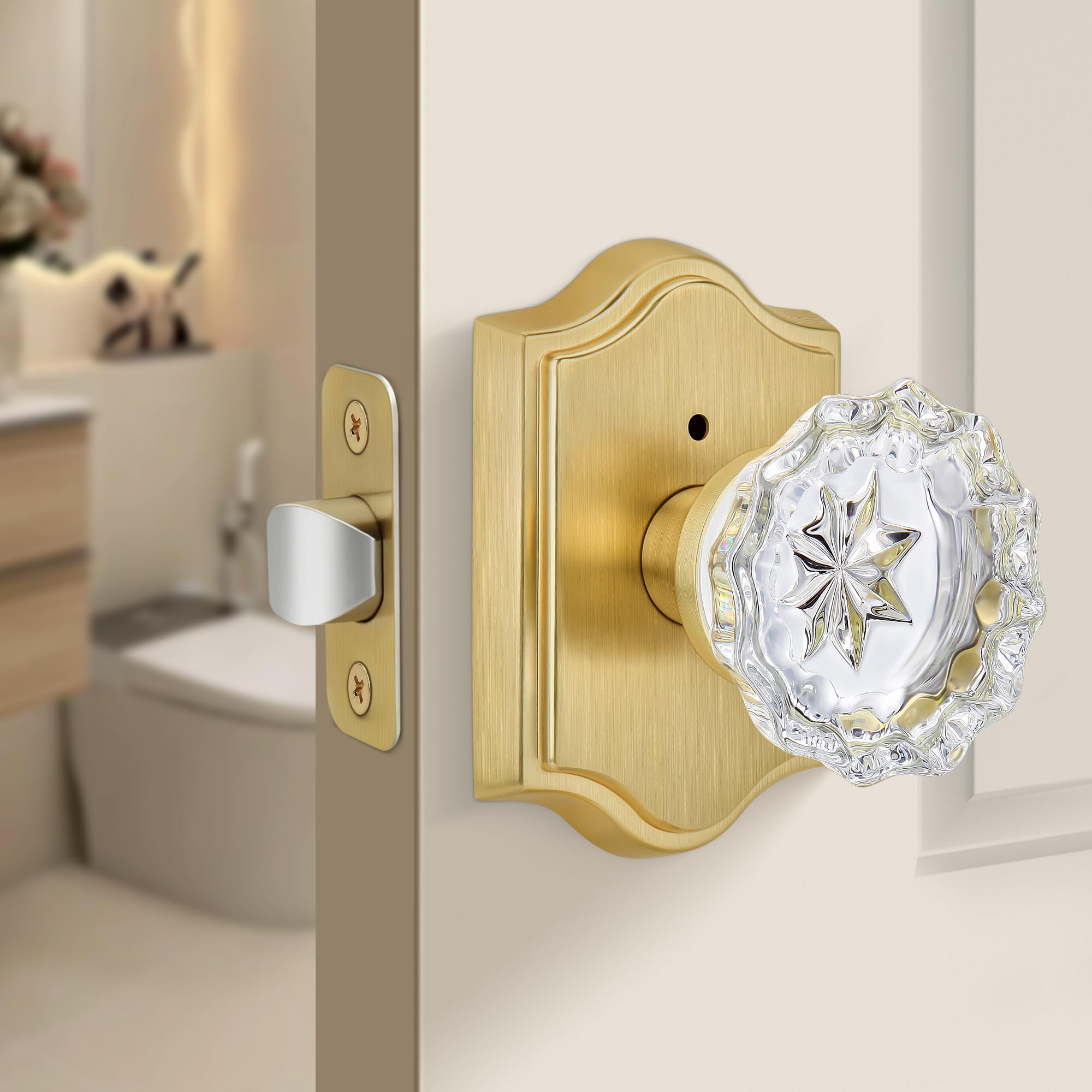 Quincy Thumb-Turn Privacy Door Set With Astoria Crystal Glass Knobs | House Of Antique Hardware - View #9