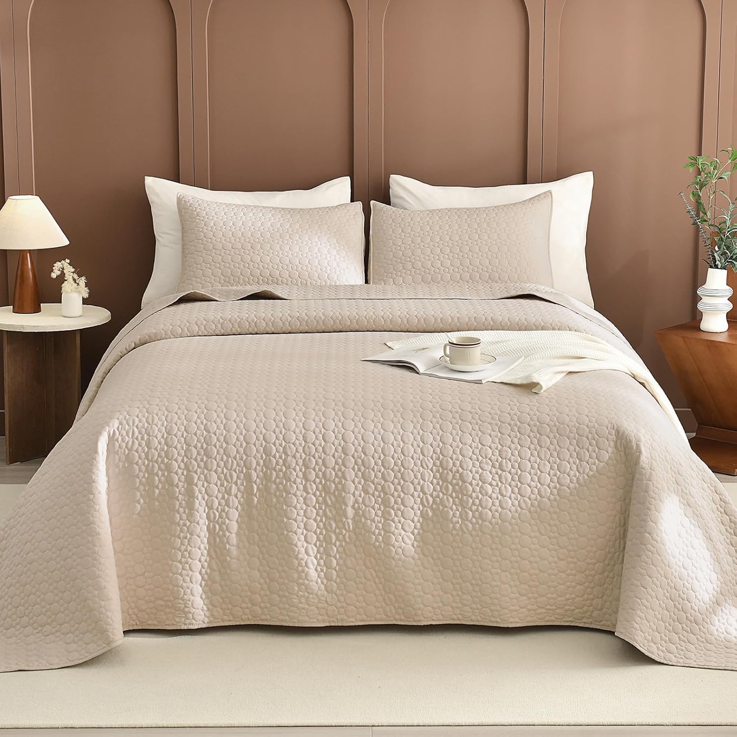 Sanracie Oversized Cotton King Quilt 128"*120" for Extra Bed,3Pcs Linen Colored California King Quilt Sets Oversized Circular Quilting Super Large Wide Cal King Coverlet Thin Comforter Ultra Soft - Image 3