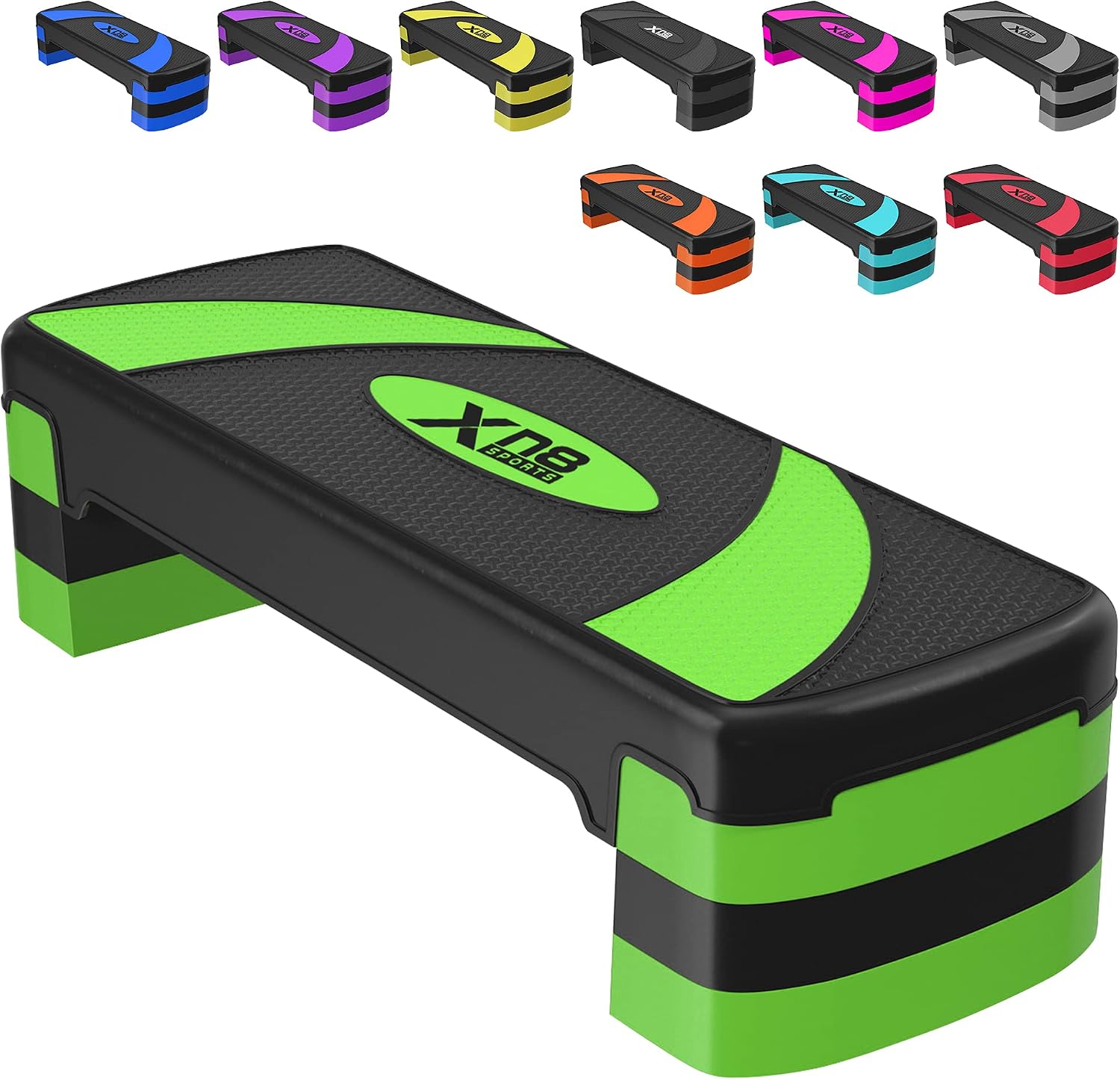 XN8 Aerobic Stepper for Exercise 3 Levels Adjustable Height 4" 6" & 8" Inch Exercise Step Platform Non Slip Step Board for Workout Home Gym Cardio Strength & Training | 31" Length x 12" Width (Inches)