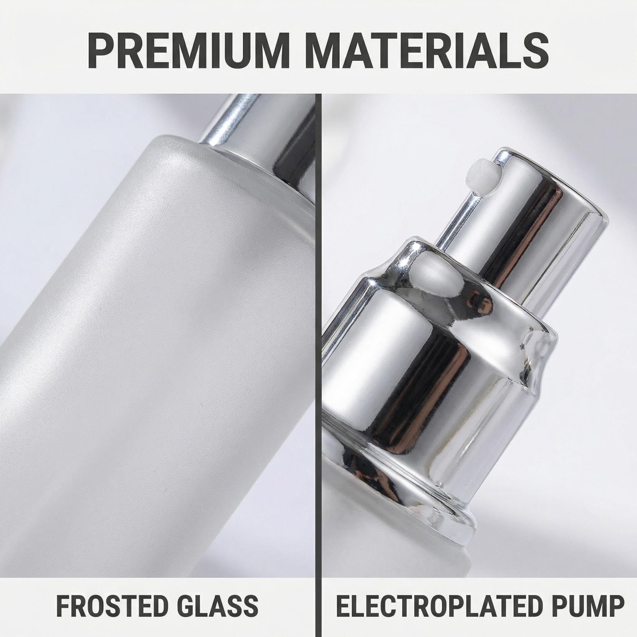 3 botellas vacías de 30 ml / 1 oz de vidrio esmerilado transparente para loción cosmética de viaje, contenedor dispensador de bomba, frascos para base de crema, aceite esencial de emulsión