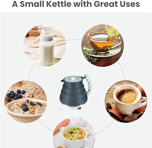 Miniatura 2 de Hervidor eléctrico de viaje pequeño, hervidor eléctrico Collpasible, hervidor de té portátil + gotero plegable sin papel para verter sobre café,