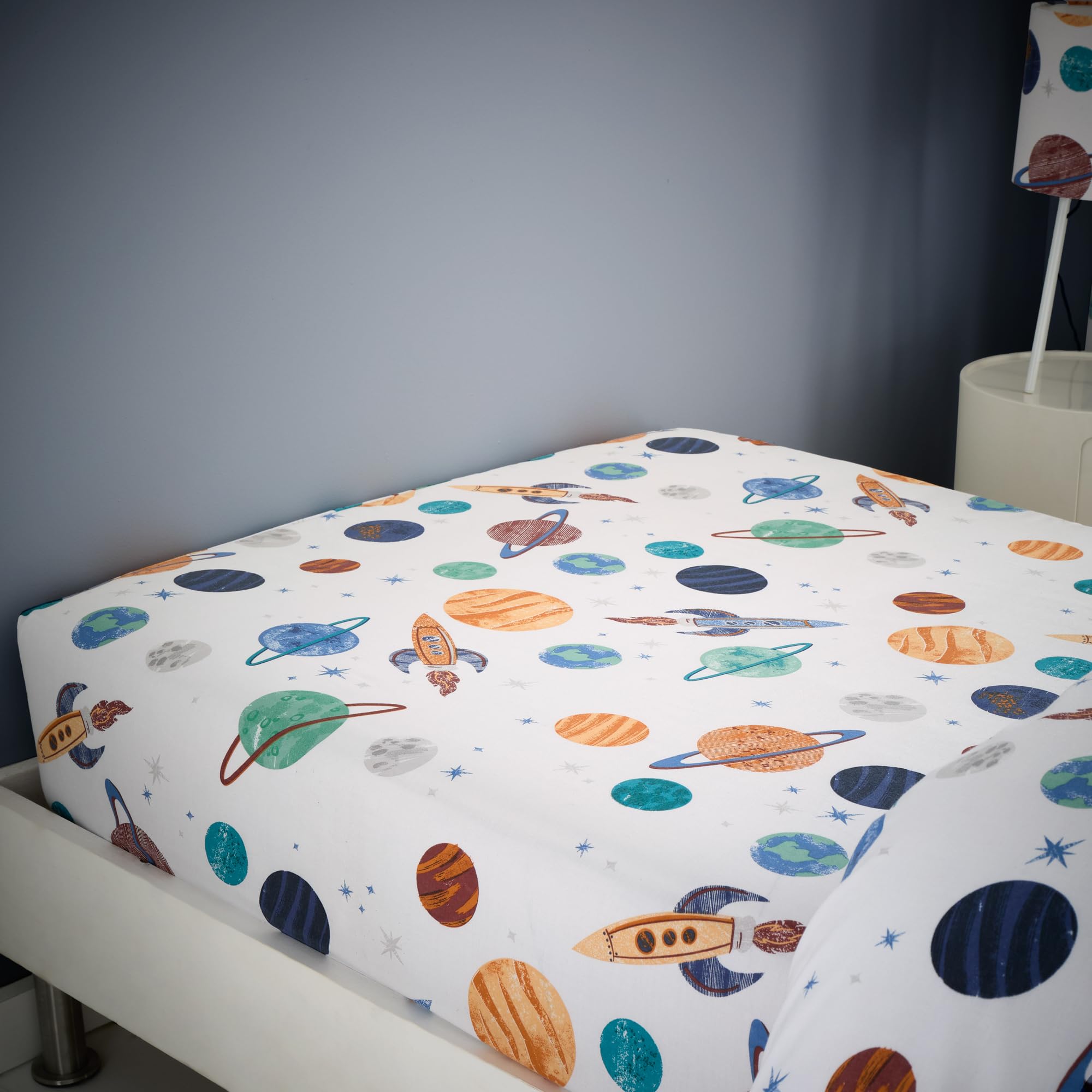 Happy Linen Company Girls White Boys Kids Cosmic Planets Toddler Cot Bed Fitted Sheet