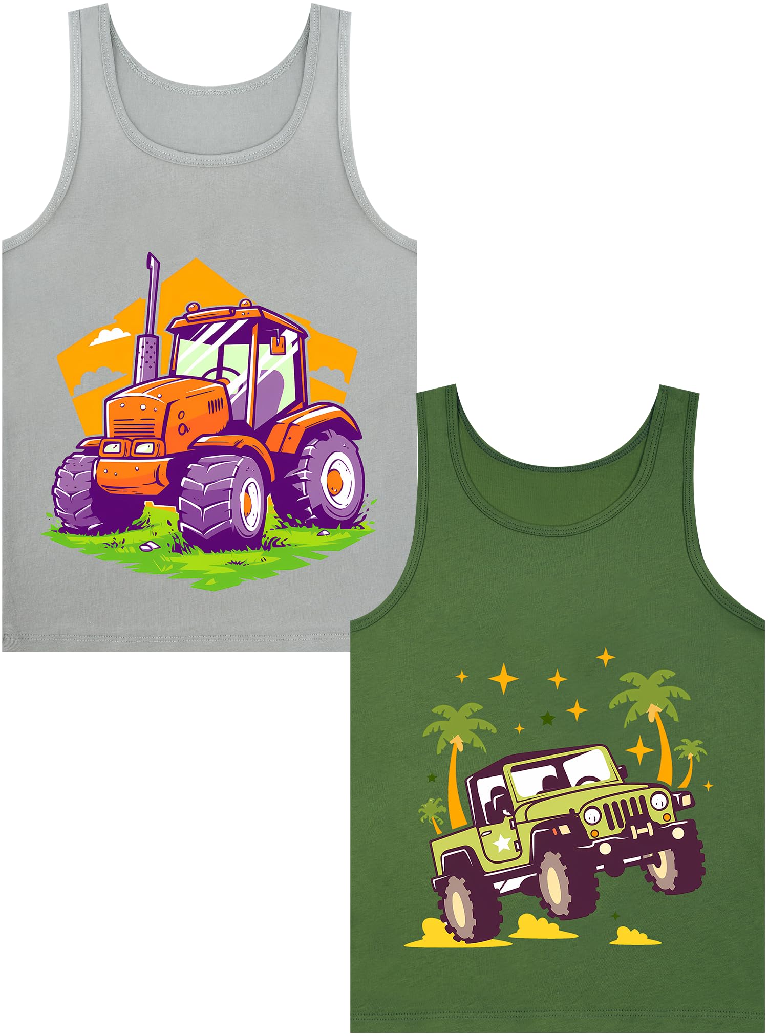Boys Tank Top 100% Combed Cotton Tagless Cute Design Colorful 2-Pack 2T-16Y