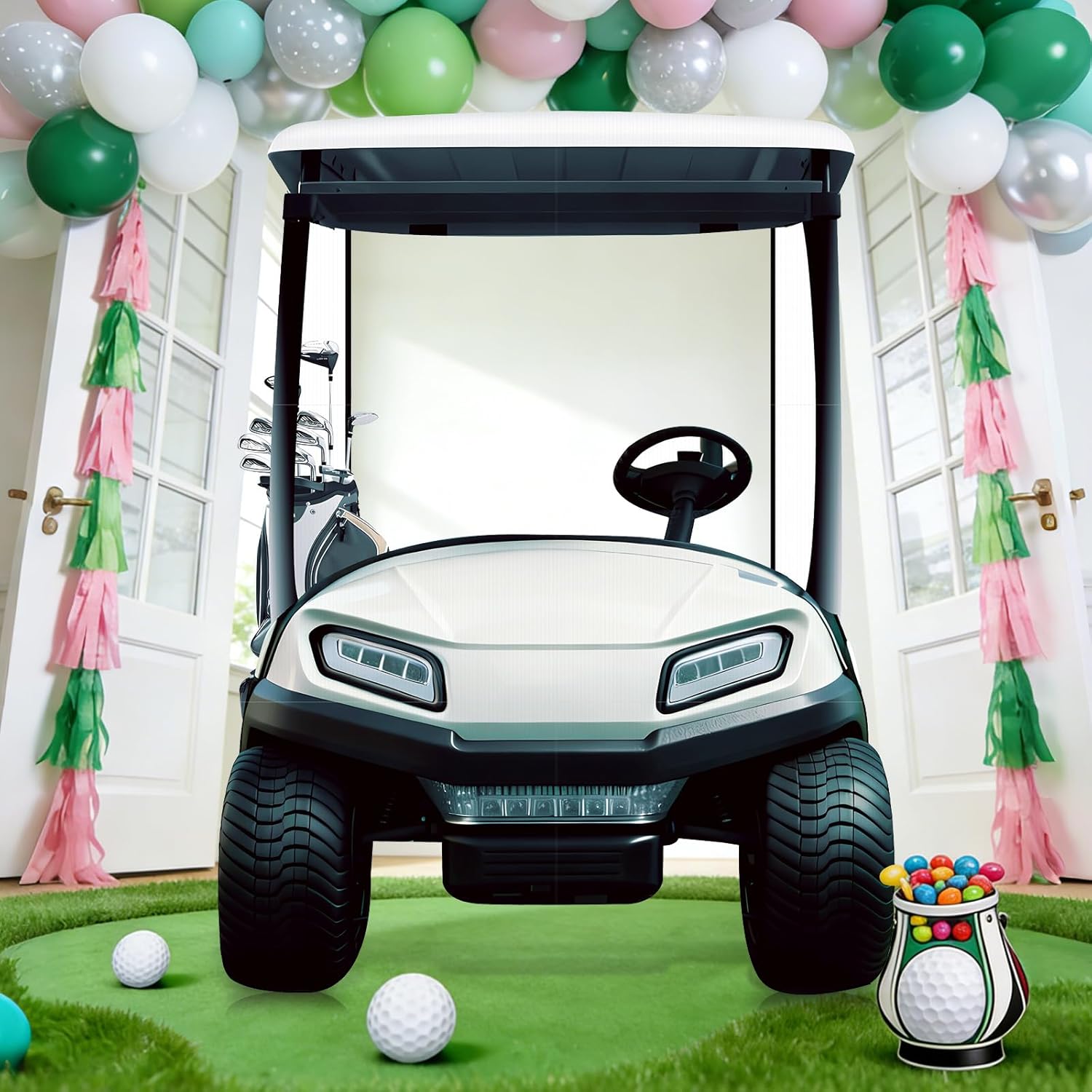 3.3 ft Golf Cart Cardboard Cutout, Large Life Size Stand-up Golf Cart Photo Booth Props Background for Golf Theme Party Decorations Birthday Baby Shower Gender Reveal Retirement Party Supplies