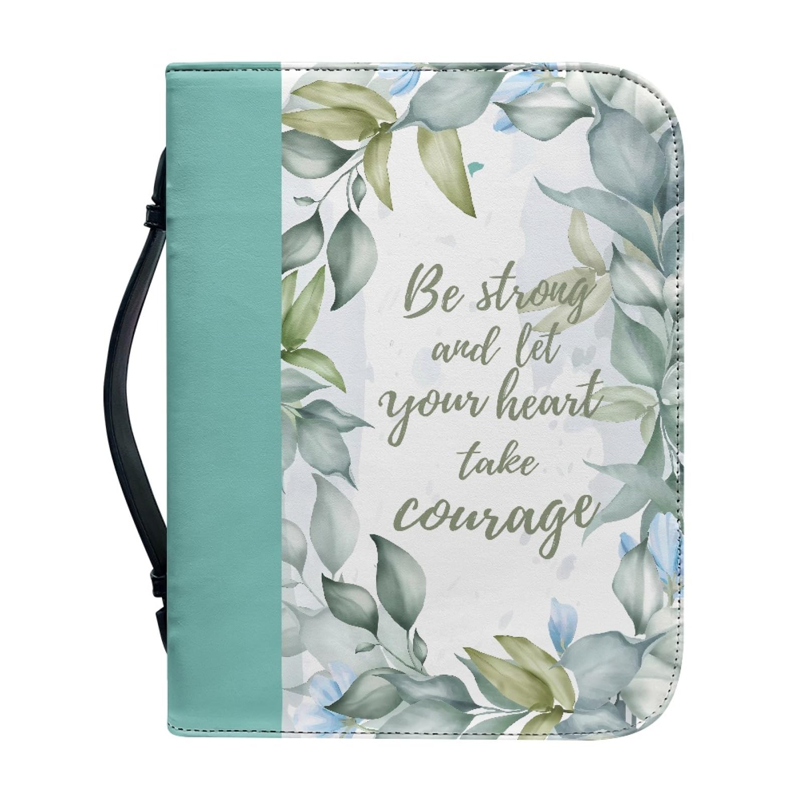 Dajingkj Bible Cover With Zipper Large Leather Personalized Bible Bag Women Men Bag Bible Book Church Handbags, Green Leaves, Large — image 1