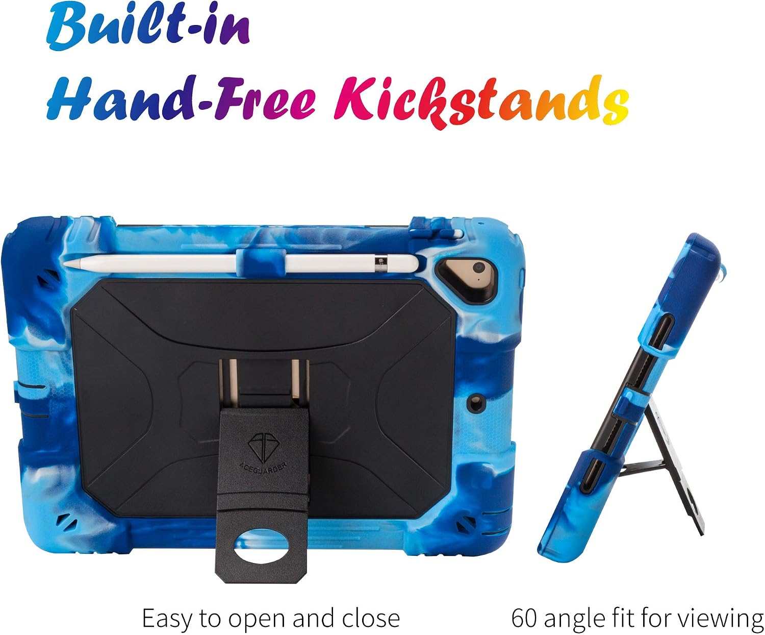 ACEGUARDER New iPad 9.7 Case 2018 (6th Gen)/2017 (5th Gen), iPad Air 2 Kids Case Shockproof Heavy Duty Silicone Protective Cover with Kickstand (Navy Camo)