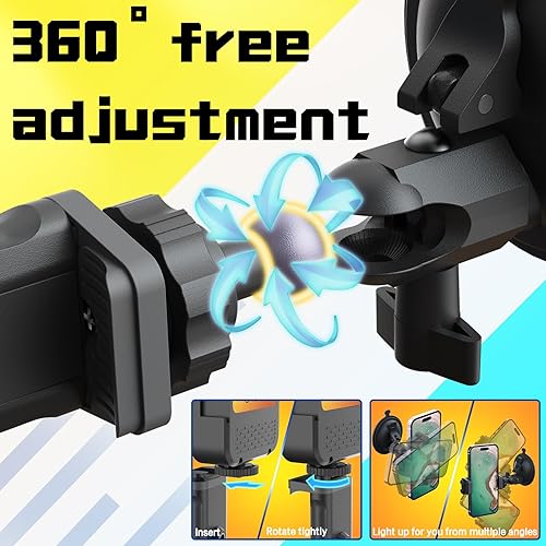 Miniatura 4 de Soporte de teléfono con ventosa con luz recargable, soporte para teléfono HzTinT Mirror con ducha ligera, baño cocina, trípode de espejo para