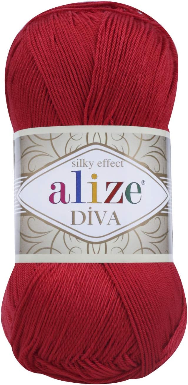 Alize Diva Silky Effect Hand Knitting Yarn Microfiber Acrylic Yarn Thread Crochet Art Lace Craft Lot of 5 skeins 500gr 1915 yds Hand Knitting Yarn (106- Red)