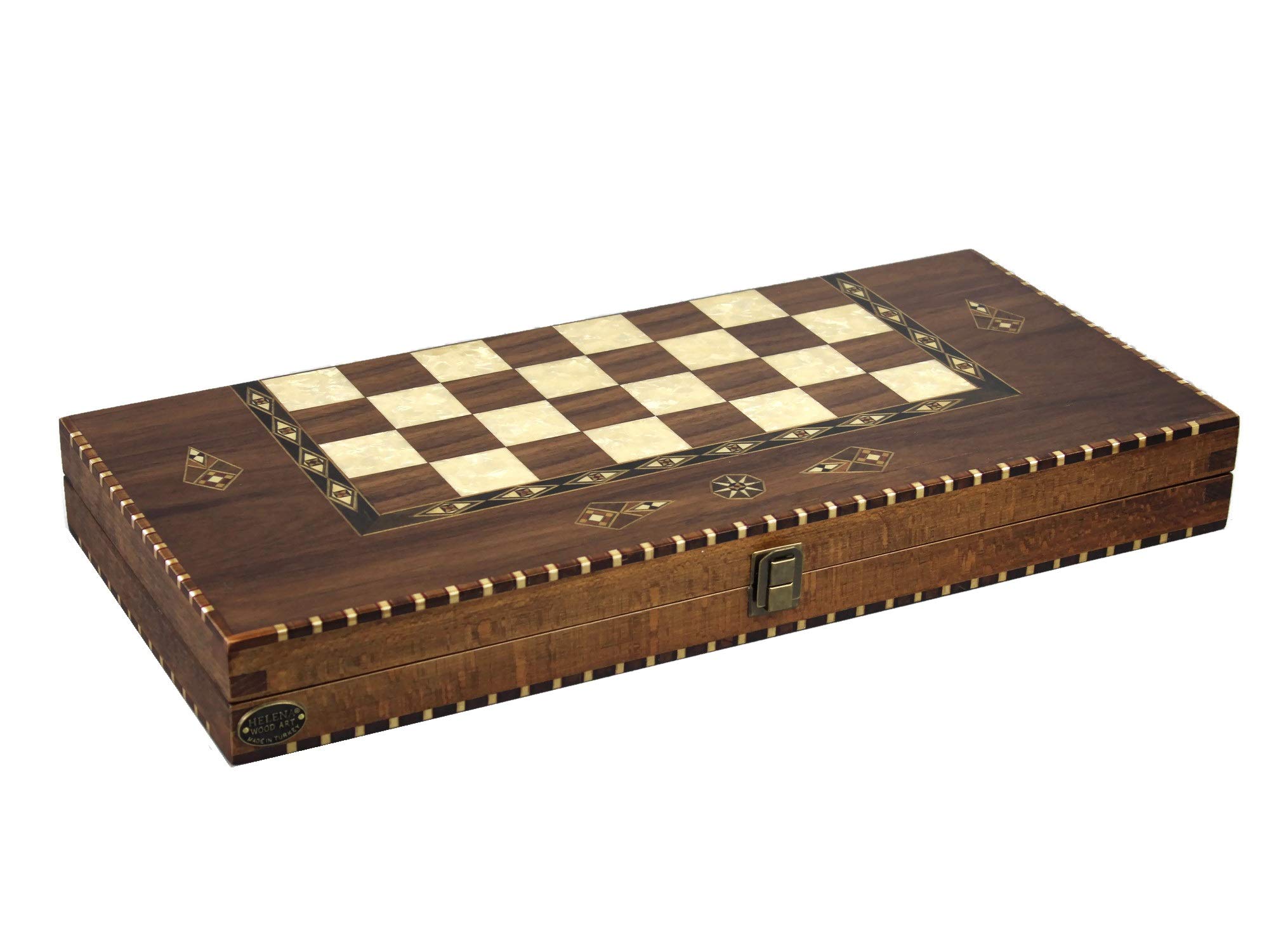 Chessgammon BACKGAMMON SET HAND CRAFTED SOLID WALNUT WOOD "HELENA WOOD ART" BACKGAMMON SET WITH MOTHER OF PEARL 20" RURAL- 2150W