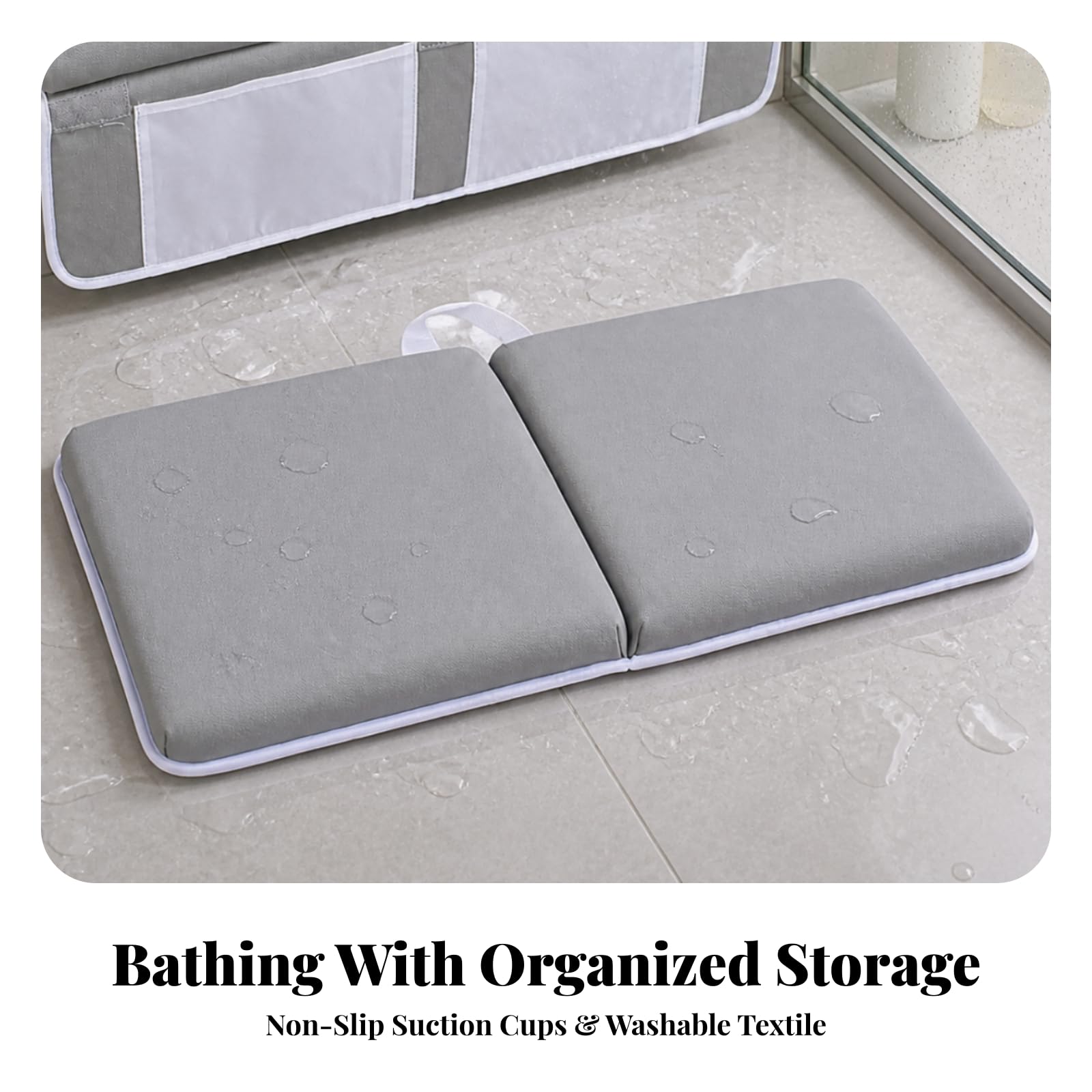 Inginocchiatoio da Bagno Stabile Tappeto, Verde Chiaro – Modello Con Tasca Standard E 4 Ventose