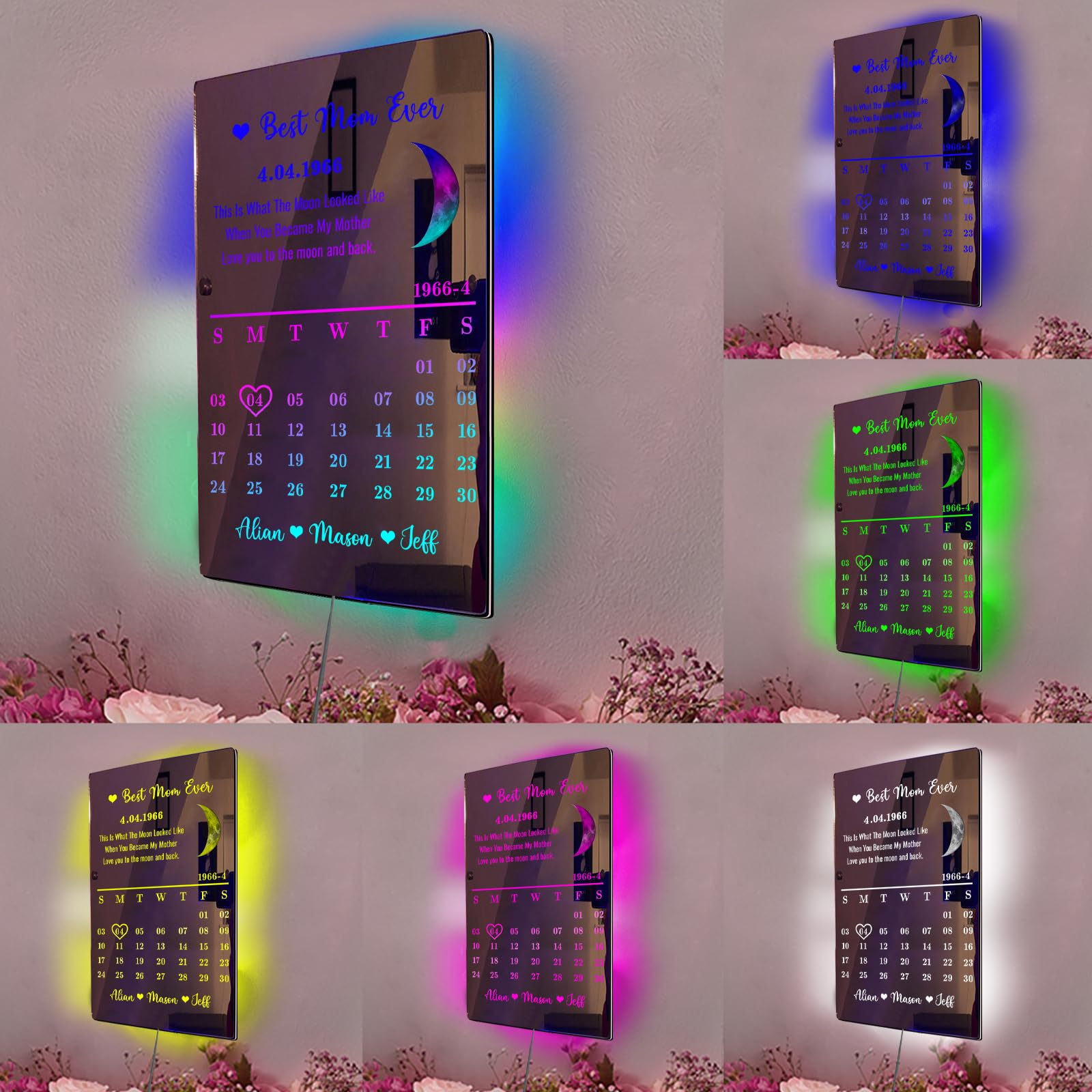 This is What The Moon Looked Like,Personalized Mother's Day Moon Phase Mirror Light,Custom The Day You Becom My Mom Moon Picture Phases Frame, Night We Met Moon Phases Wall Art birthday Gifts