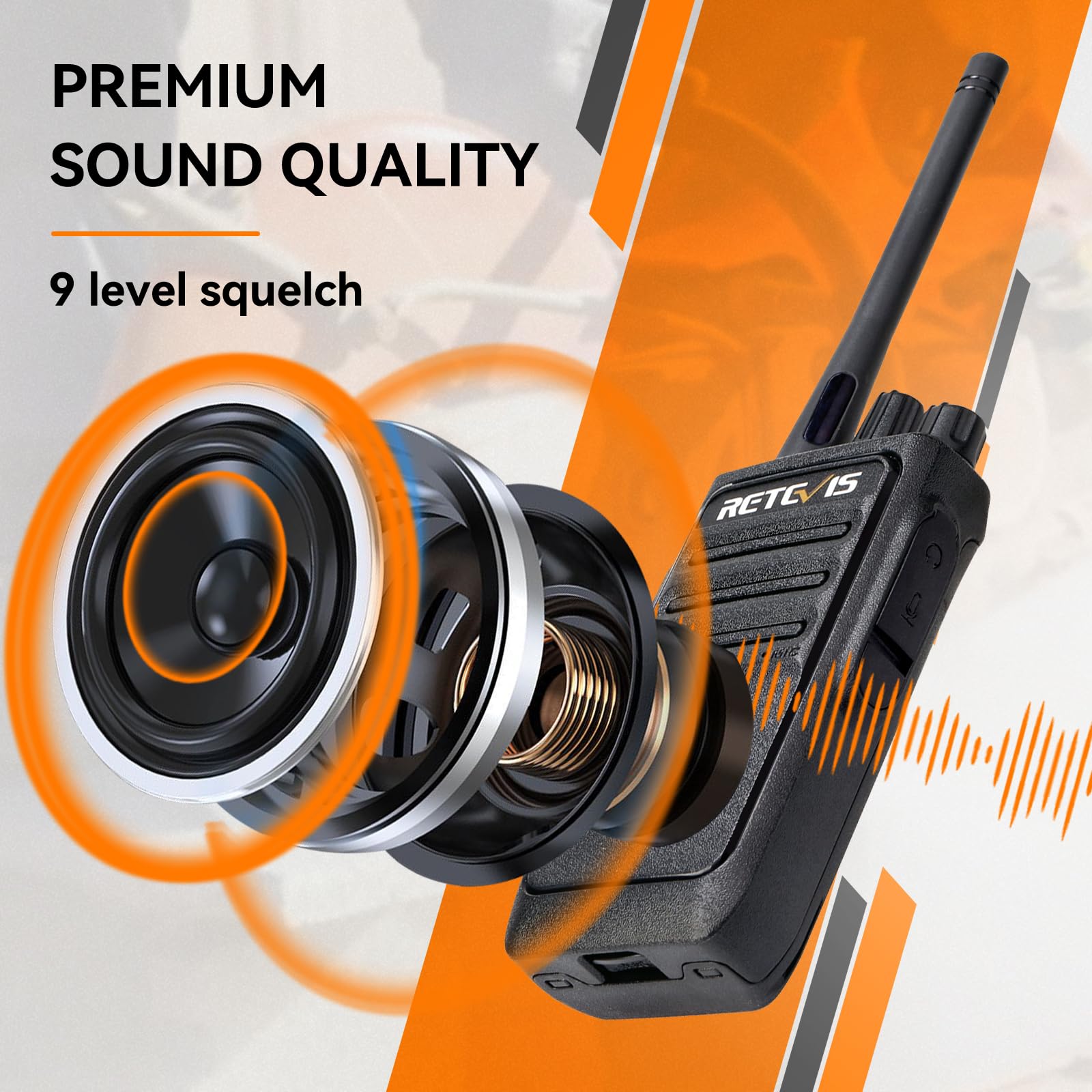 Retevis RT617 Walkie Talkie con Micrófono, PMR446 Recargable 16 Canales, CTCSS/DCS Sin Licencia, VOX Scan Squelch, Walkie Talkies Profesionales para Seguridad (2 Piezas, Negro)