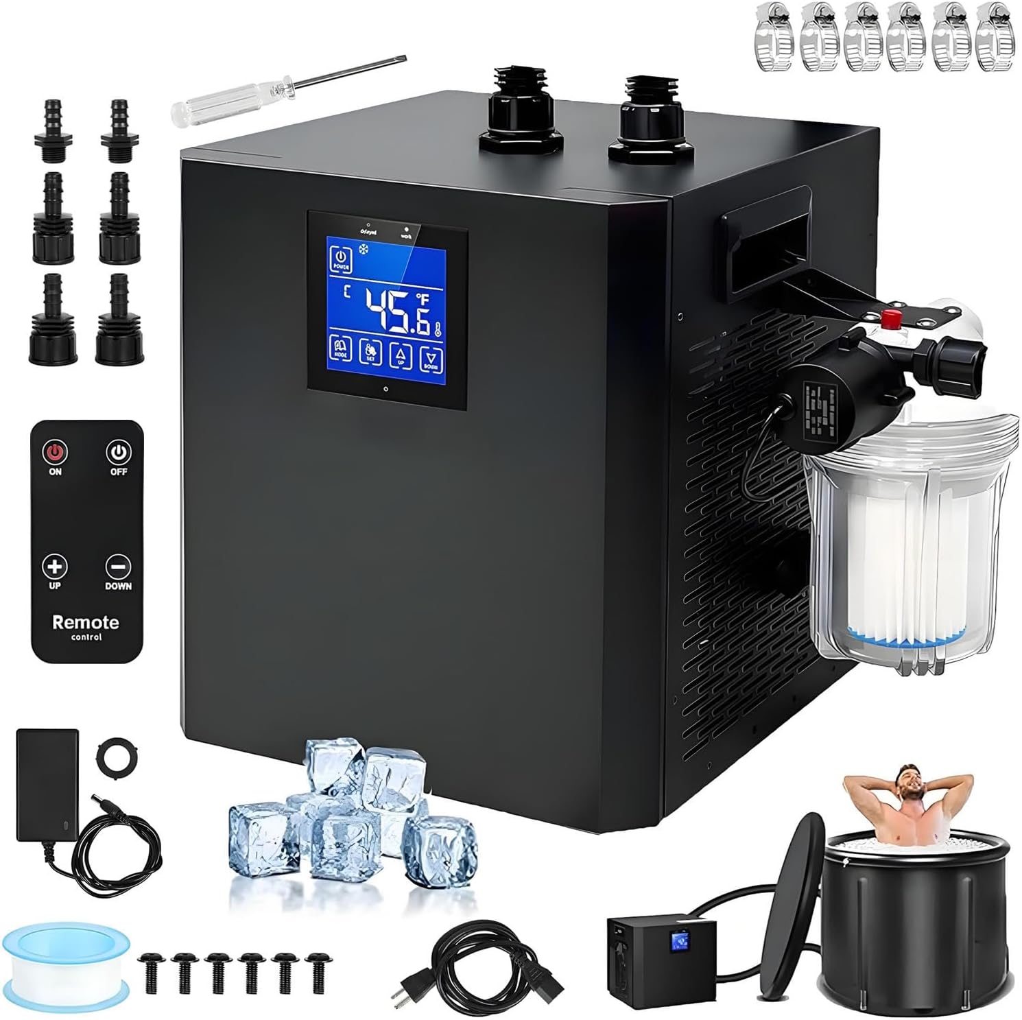 Upgrade Ice Bath Water Chiller, 1/3HP Cold Plunge Chiller for Ice Bath Tubs with 2 Water Pumps, Filter, Remote Control, Cooling System for Home and Professional Use