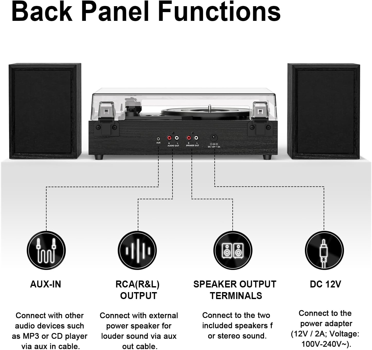 Back panel connections of the DANFI AUDIO DF TE-2028 record player