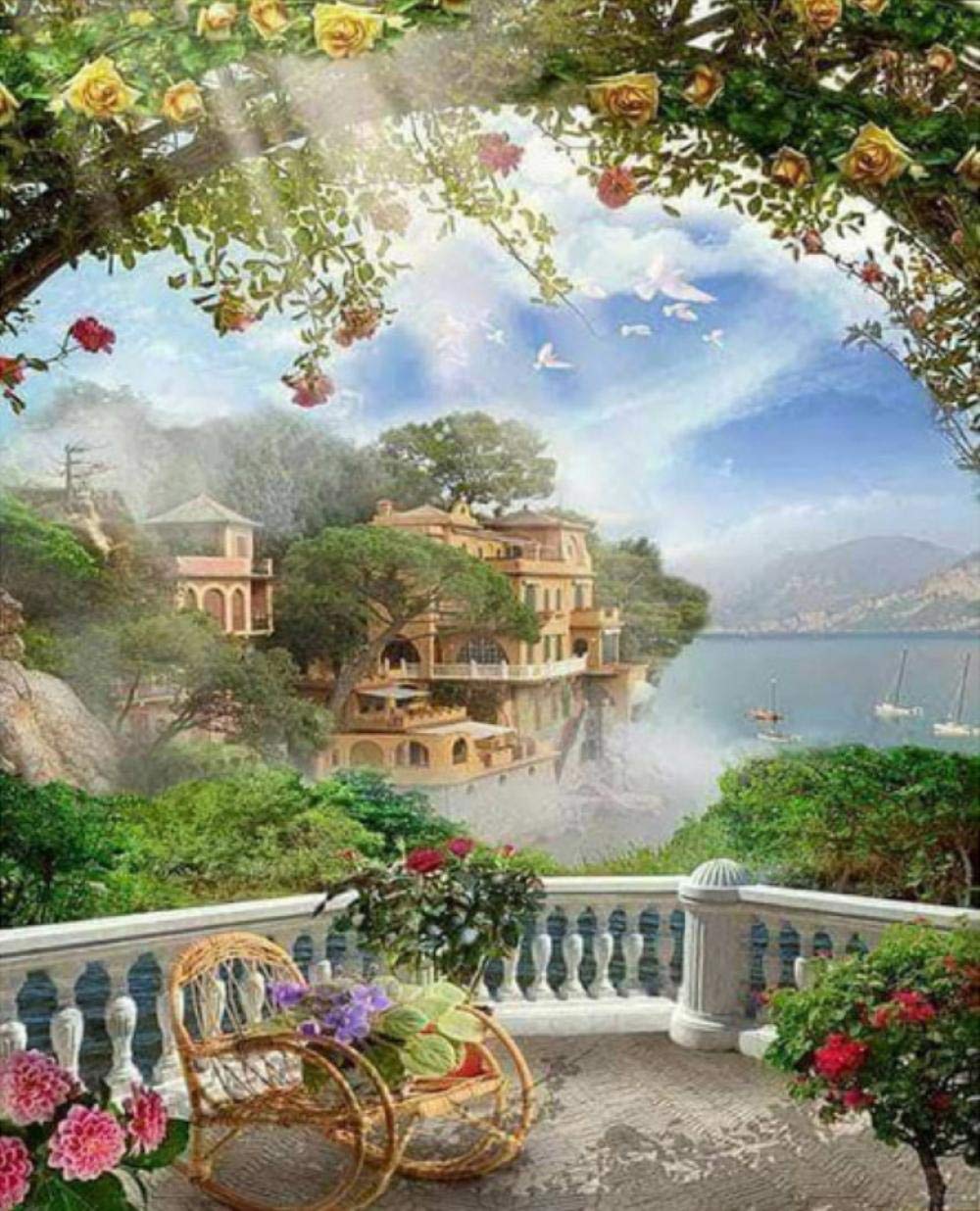 Peinture par numéros paysage port de jardin pour décoration murale salon toile 40x50