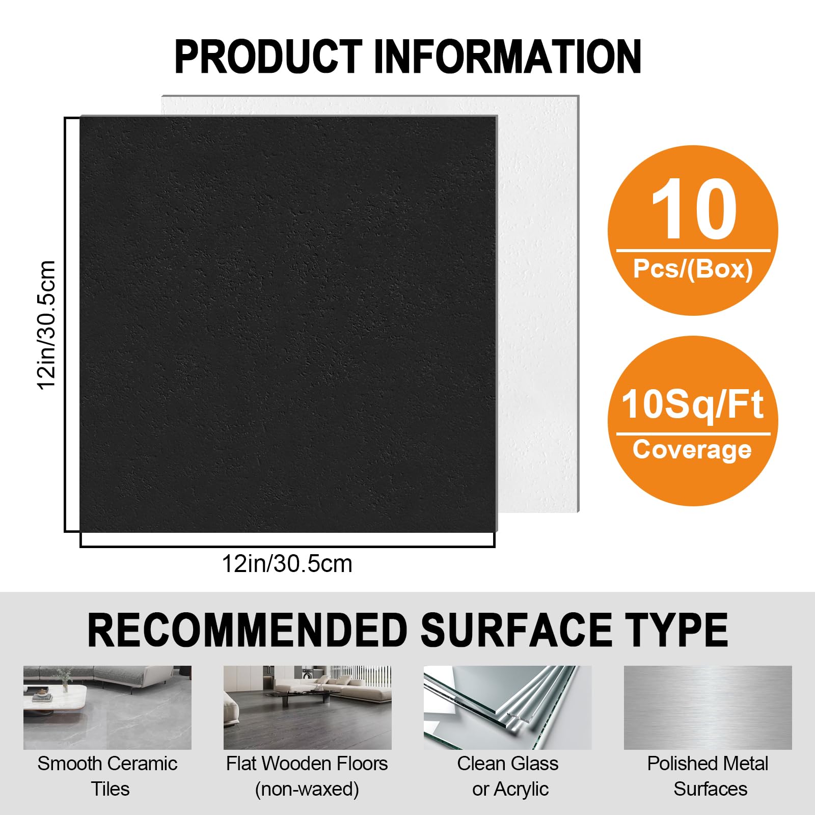 Lot de 10 revêtements de sol noirs et blancs