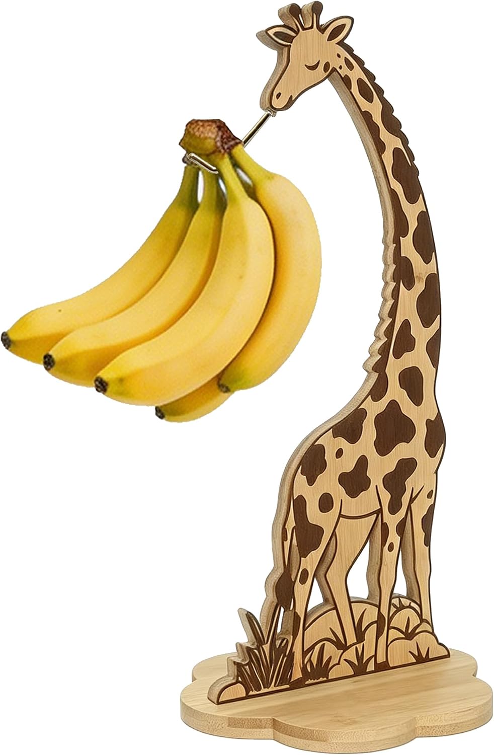 Giraffe Bamboo Banana Holder – Wooden Banana Stand and Hanger for Countertop Fruit Storage, Durable Bamboo Banana Hook for Even Ripening and Easy Access