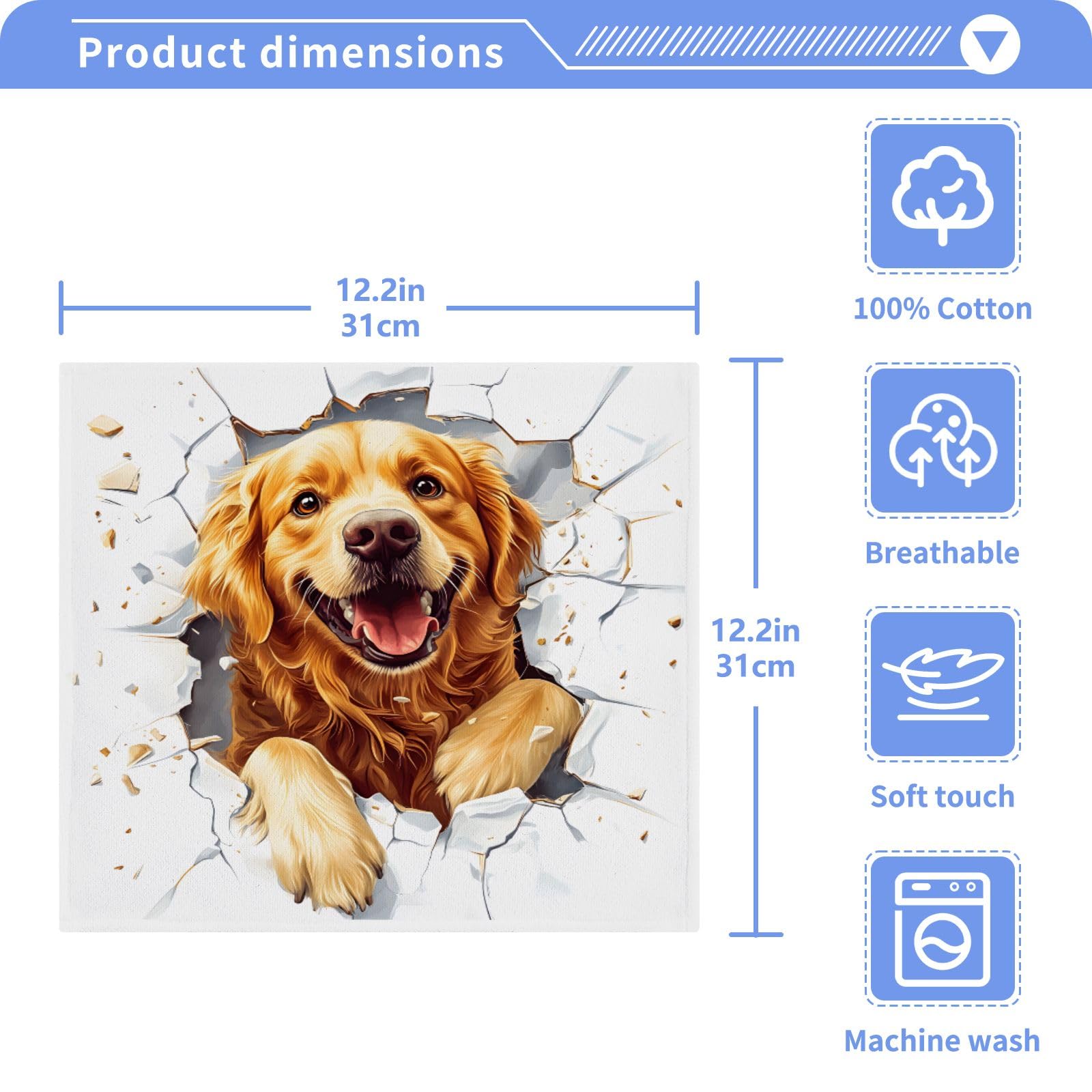 ALAZA Wash Cloth Set 100% Cotton Fingertip Towels Face Cloths Sets Grinning Golden Retriever Highly Absorbent Soft Feel Set of 2