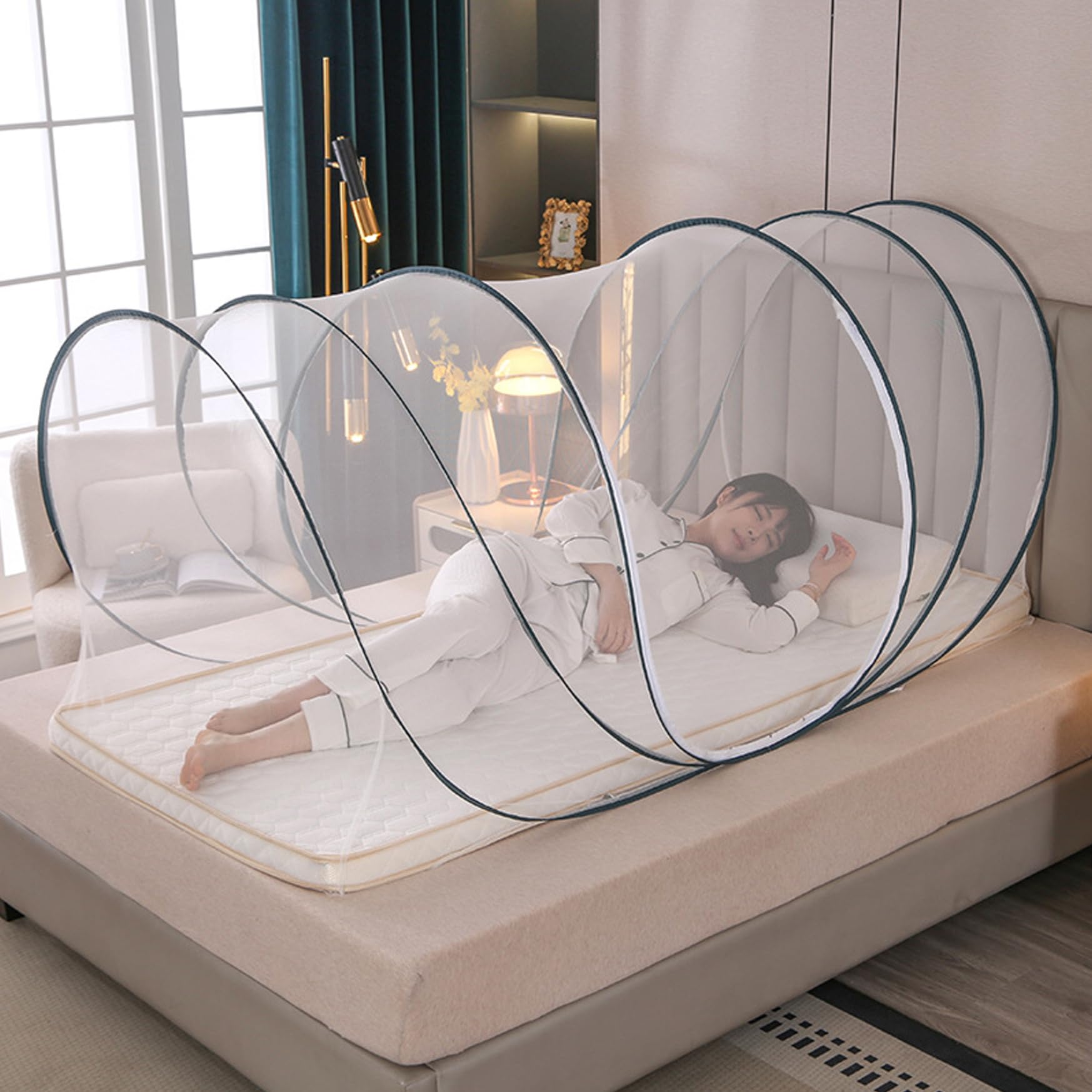 Protection Contre Les moustiques, Tente moustiquaire, Couverture complète pour lit avec Porte à Fermeture éclair, Tente en Maille Portable pour Le Camping, Les Voyages, la Chambre et l'extérieur