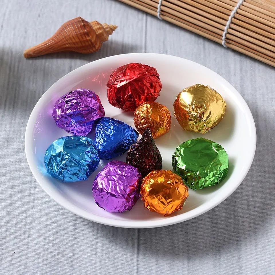 Image of Royals 200 Pieces Chocolate Wrapping Foil Paper in Assorted Colours - 8 x 9 cm Printed and Plain Aluminum Wrappers for DIY Homemade Chocolates Candy Sweets Gift Packing Party Favors Baking Crafts