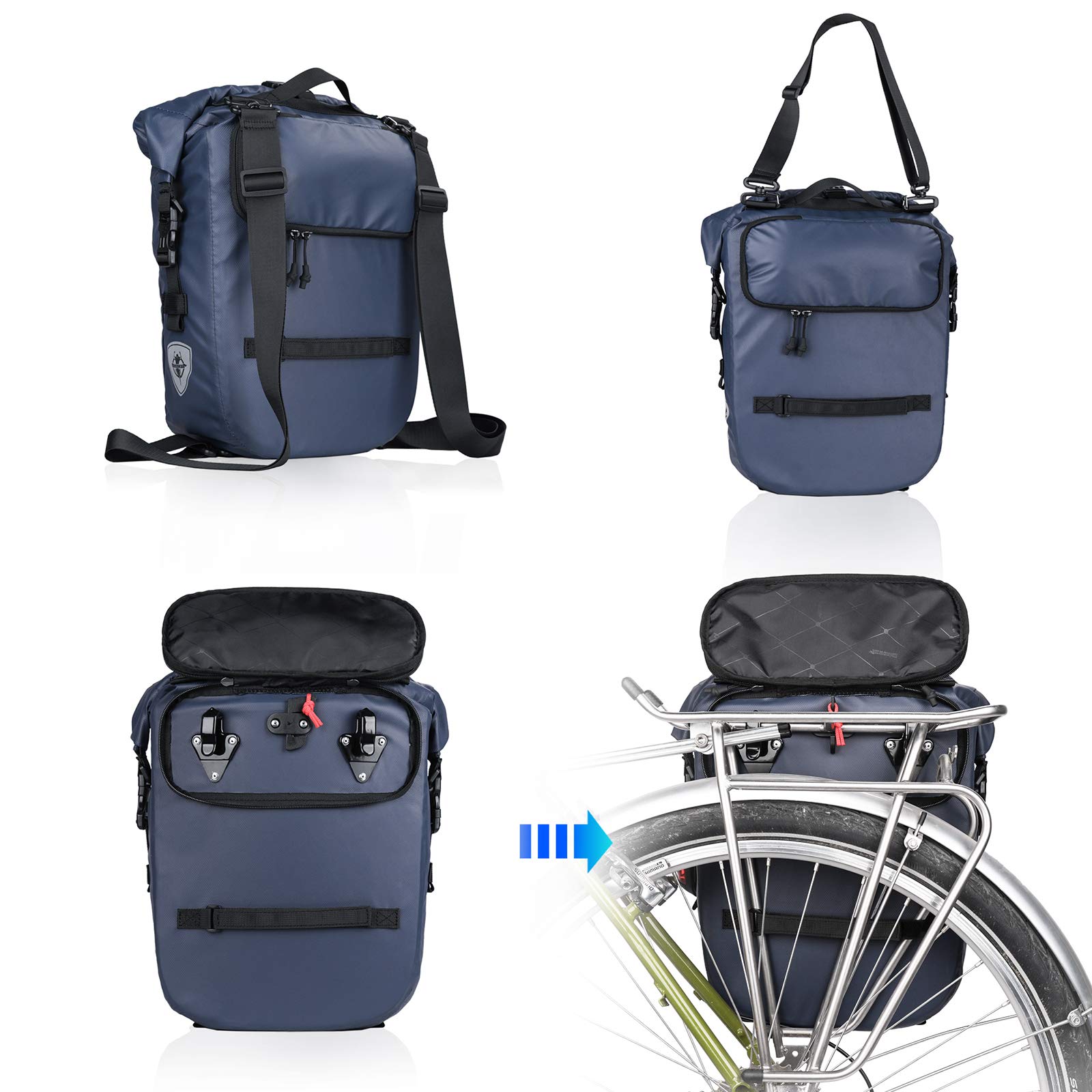Sacoche Vélo Wildken 20L - 3 En 1 (sacoche, Sac à Dos, Bandoulière), étanche 1680D, Housse Pluie Incluse, Pour VTT/route
