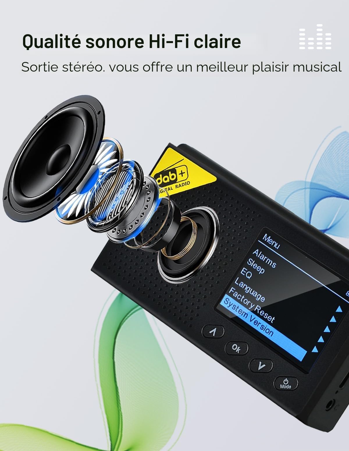 Radio Dab, Dab+ Bluetooth Portable | Batterie Rechargeable ou Alimentation par câble USB-C | 12 Heures de Lecture, Affichage LCD 2.4“, Prise Casque | Double Alarme, FM, 40+ présélections