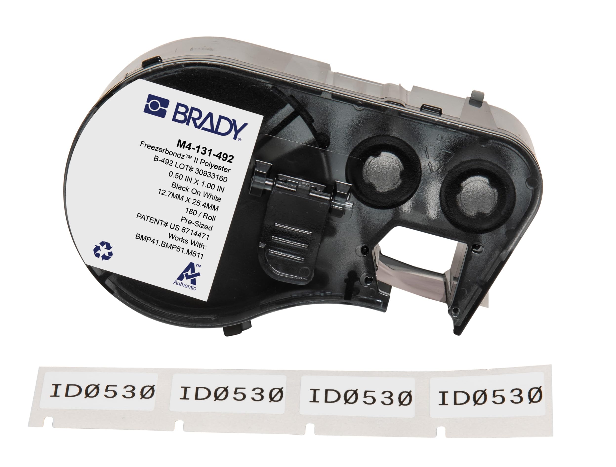 Brady FreezerBondz™ Polyester-Vorgefertigte Etiketten für Etikettendrucker BMP41/BMP51/BMP53/M511 - 180 Klebeetiketten - Schwarz auf Weiß (25,40 mm (B) x 12,70 mm (H)) - M4-131-492