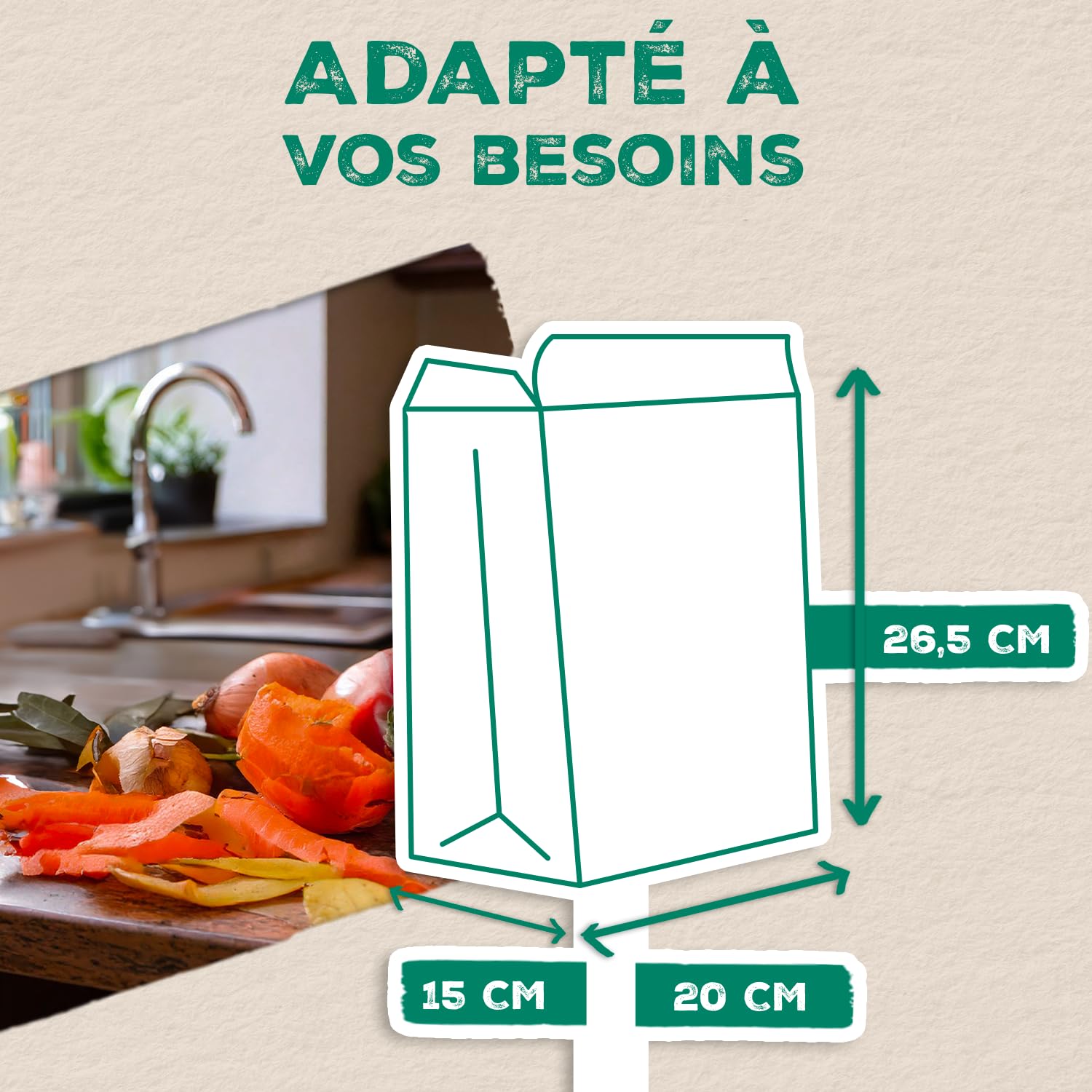 Alfapac by Solubio – 50 kompostierbare Beutel 10 l aus 100% recyceltem Papier für organische Abfälle – hergestellt in Frankreich