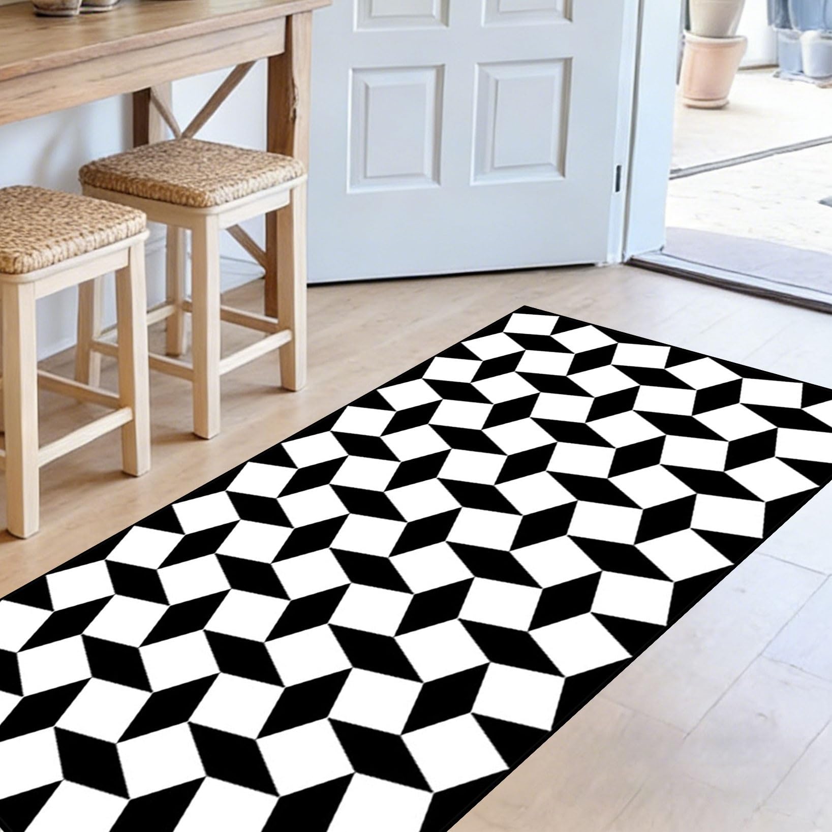 Tapis de cuisine moderne 115x450 cm anti-salissures design vinyle pour entrée