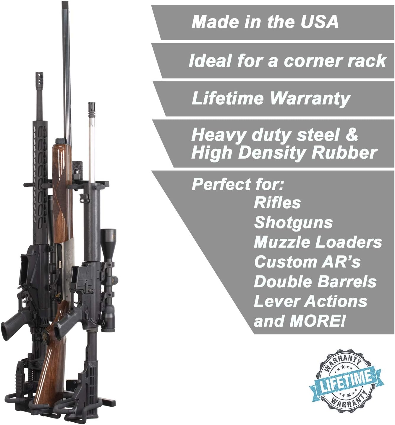 Hold Up Displays -Wall Mount Gun Rack Two Piece  Multi Angle Rifle Storage Holds 3 Shotguns or Rifles for Winchester Remington Ruger Firearms and More - Heavy Duty Steel - Made in USA : Clothing, Shoes & Jewelry