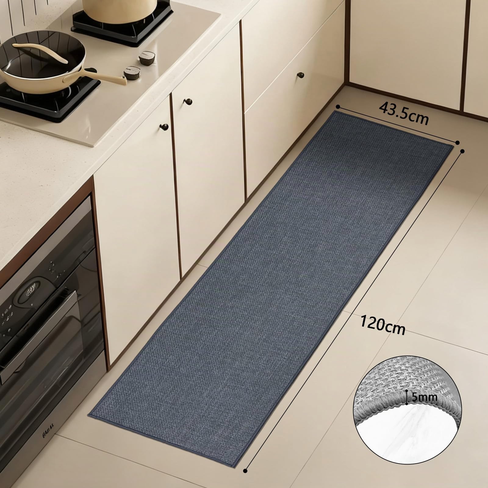 Tapis de Cuisine Antidérapant en Caoutchouc, Tapis Antifatigue Lavable Devant Évier - Imperméable et Résistant à l'huile pour Salle de Bain, Buanderie, Couloir (Gris, 43.5x120)