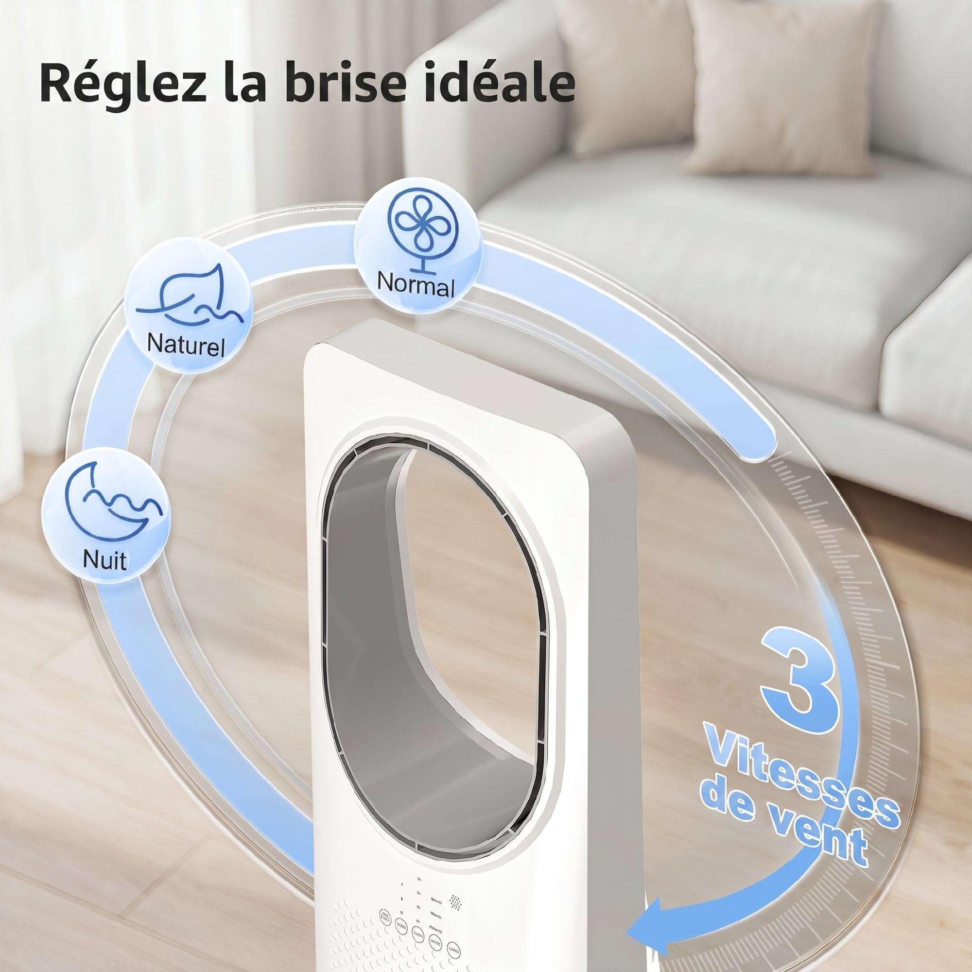 HOMCOM Ventilateur colonne ultra-silencieux 36 dB, ventilateur tour pour chambre, 62cm de haut, oscillant à 45°, 3 vitesses, 3 modes, minuterie 15 H, télécommande, blanc