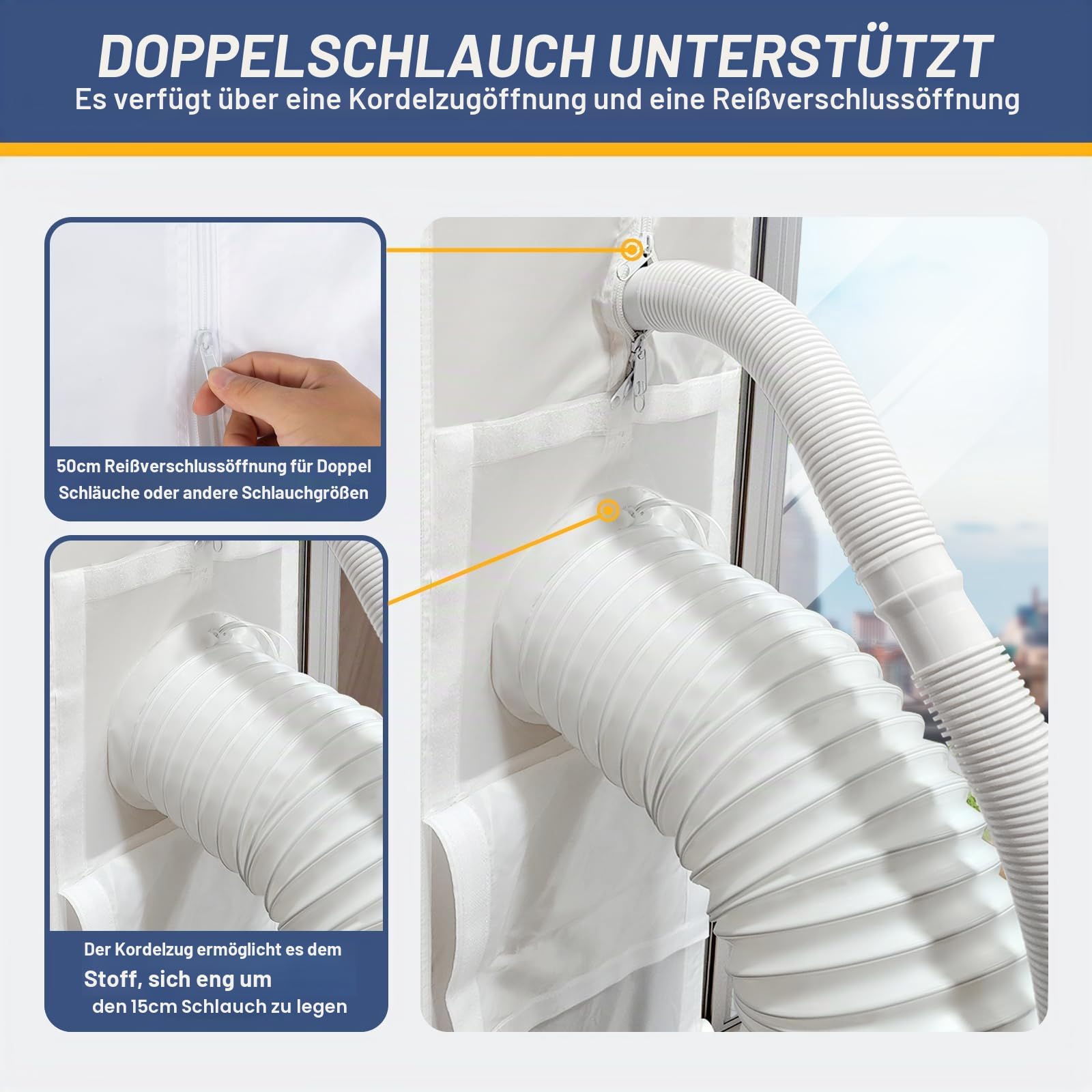 Loviga Tragbares Türlüftungsset, 100 % versiegelt, für Klimaanlage und Trockner, 23 x 232 cm Länge, verstellbare Länge, doppelte Schlauchhalterung