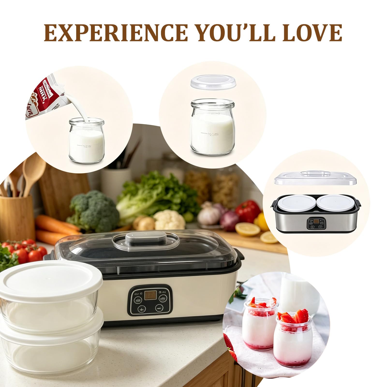 Joghurtbereiter 25W mit 2 Gläsern, Automatischer Joghurtbereiter mit einstellbarer Temperatur- und Zeiteinstellung, Elektrischer Milchfermenter für Joghurt, Pudding & Smoothie