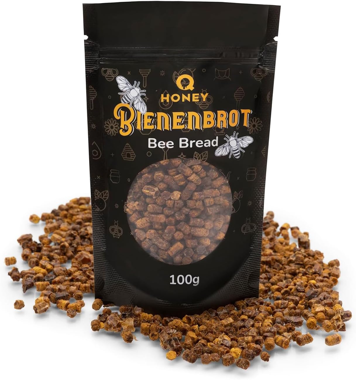 Qhoney Natural Raw Bee Bread (Perga) - Fermented Superfood, 100% Pure & Additive-Free - Nutrient-Rich for Vitality & Immune Support, 100g