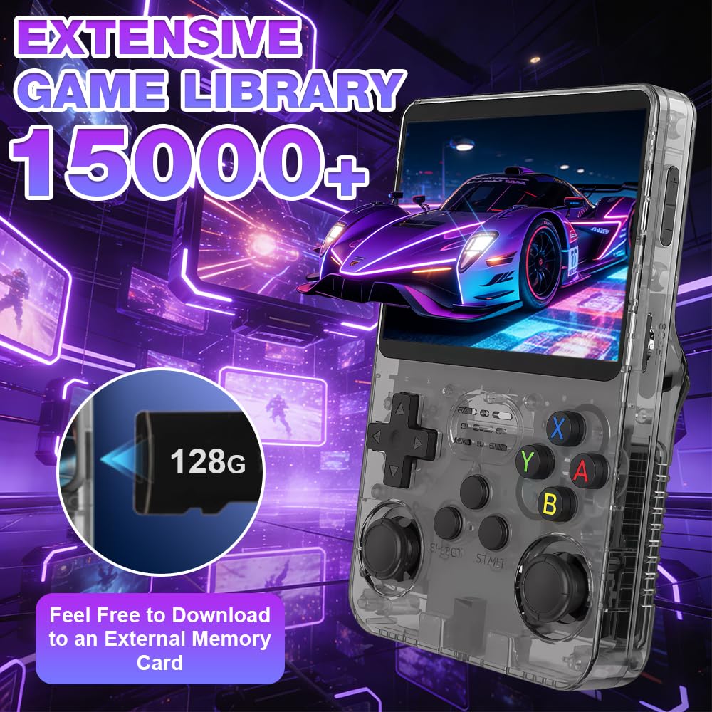 Console di gioco portatile retrò R36S, console retrò da 128 GB, console portatile con schermo IPS da 3,5 pollici, mini console retrò portatile, console emulatore per sistema Linux Game Boy (nero)