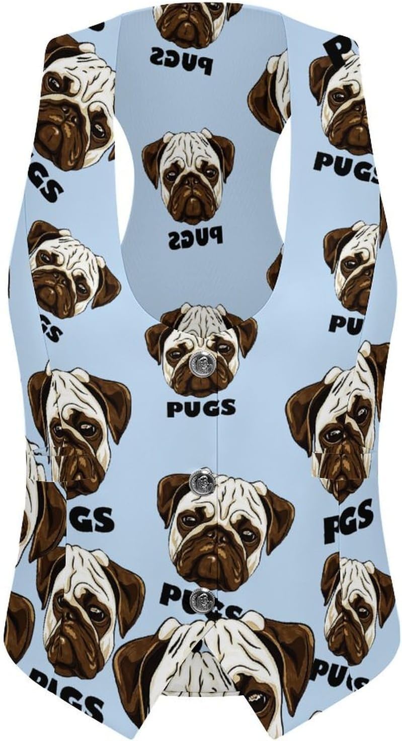 Cute Pugs Women's Suit Vest V Neck Button Down Waistcoat Jacket Business Casual Tops