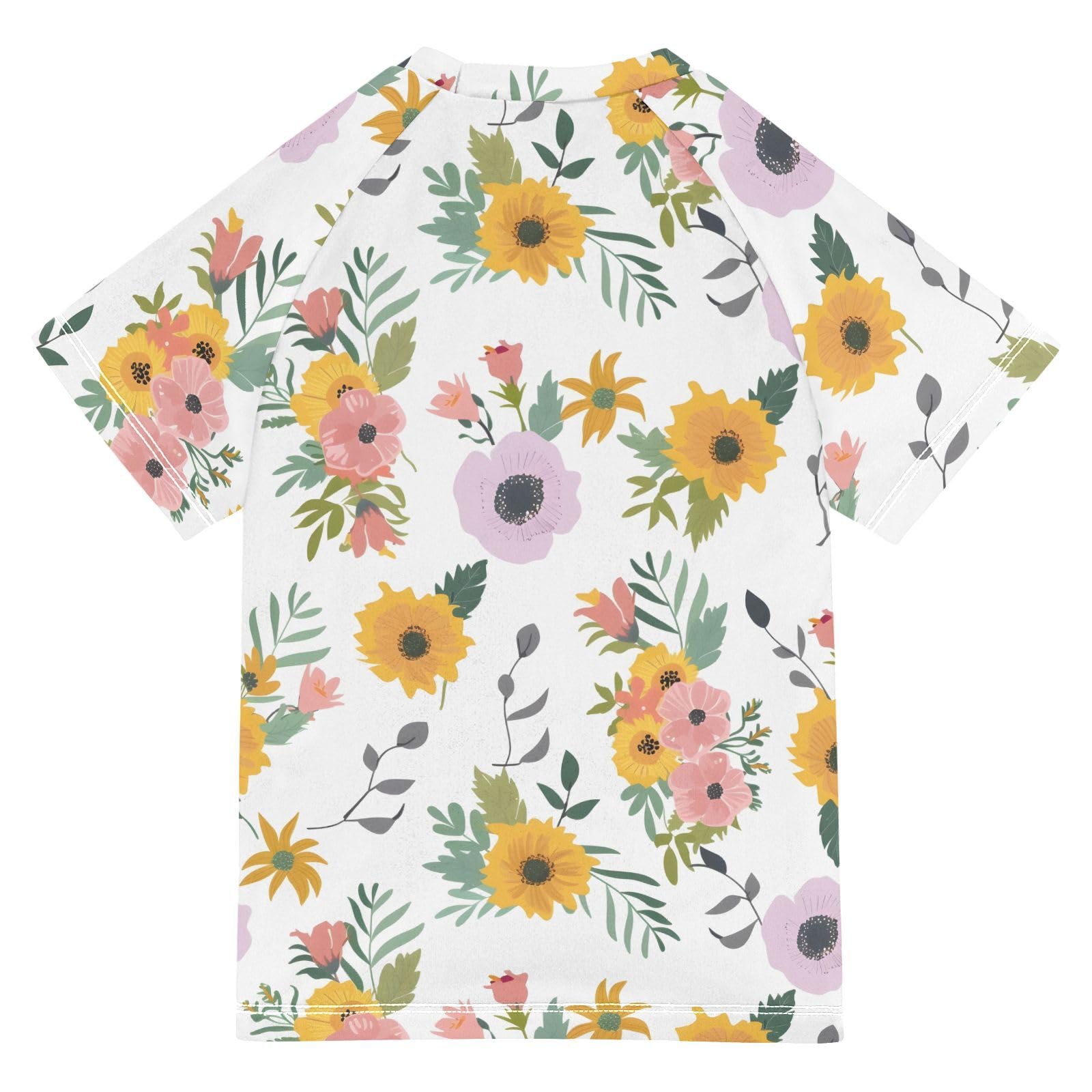 ALAZA Boys Swim Shirts Toddler Rash Guard Short Sleeve Rashguard Flower Rural Style UPF 50+ 11-12T