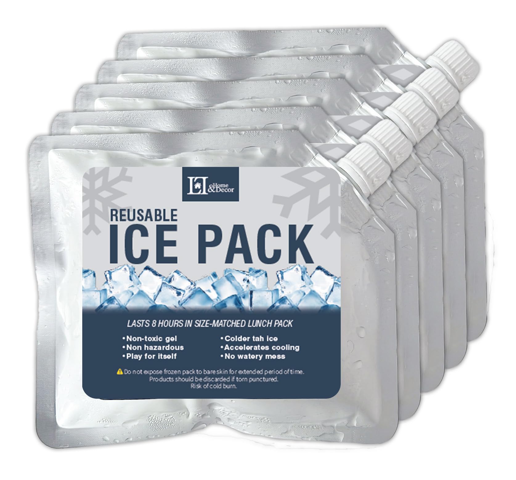 LL Home & Decor • Reusable Ice Packs for Coolers – Pack of 5 Slim Long-Lasting Gel Freezer Packs, Durable & Leak-Proof, Perfect for Lunch Bags,